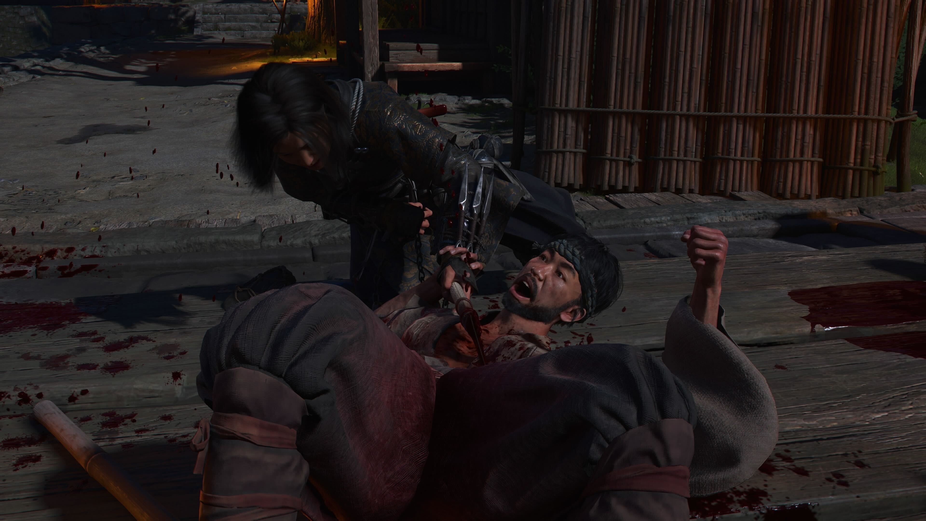 Naoe stabs a dude in Assassin's Creed Shadows.