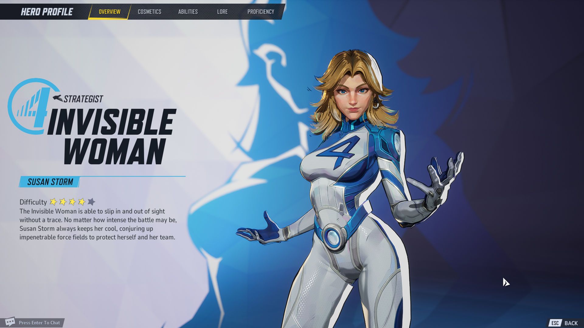 Character screen of a woman hidden by miracle rivals.