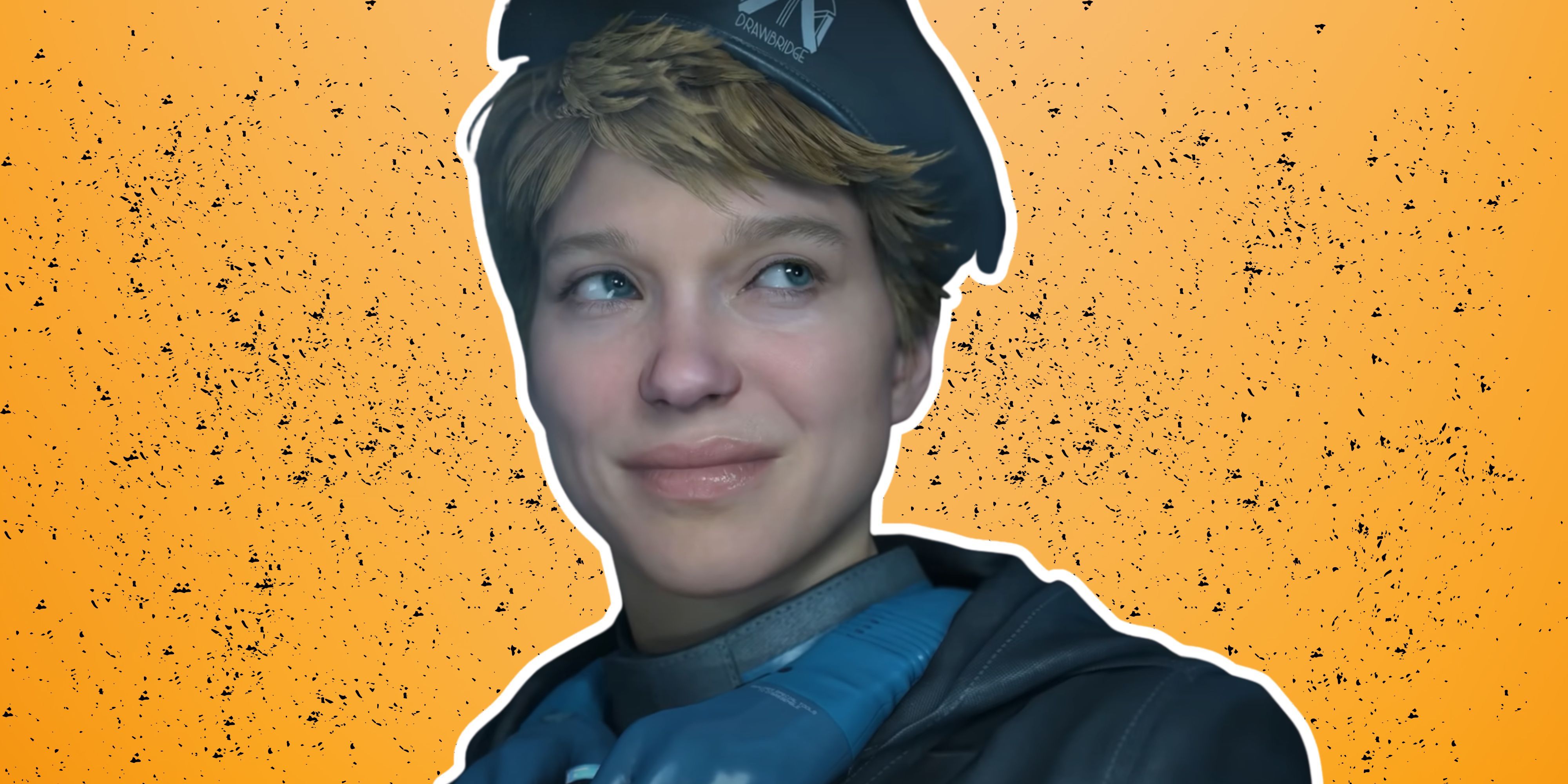 Lea Seydoux as Fragile in Death Stranding on an orange background