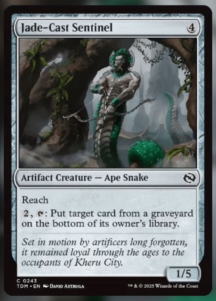 Magic The Gathering Jade-Cast Sentinel Card.