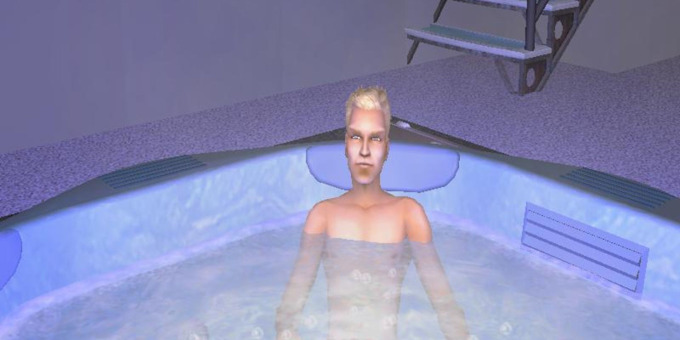 Malcom Landgraab sits in a hot bath