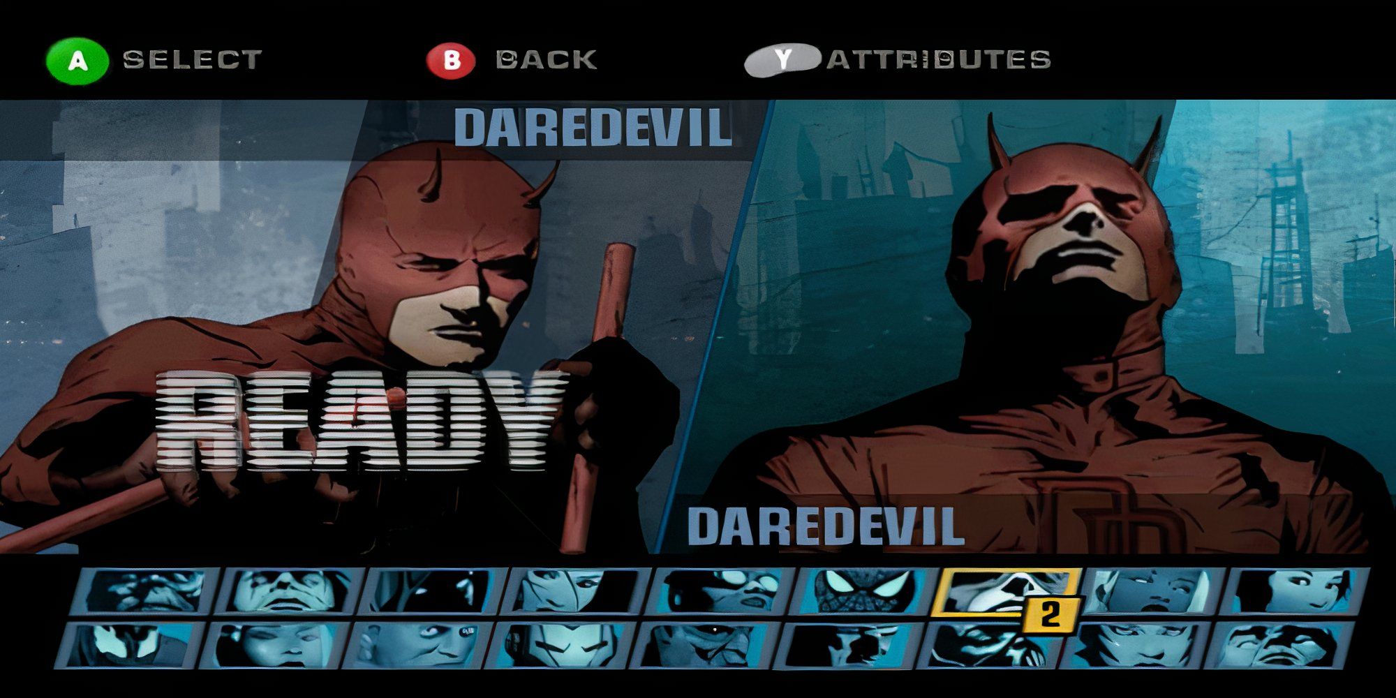 Daredevil in the character selection screen of Marvel Nemesis.