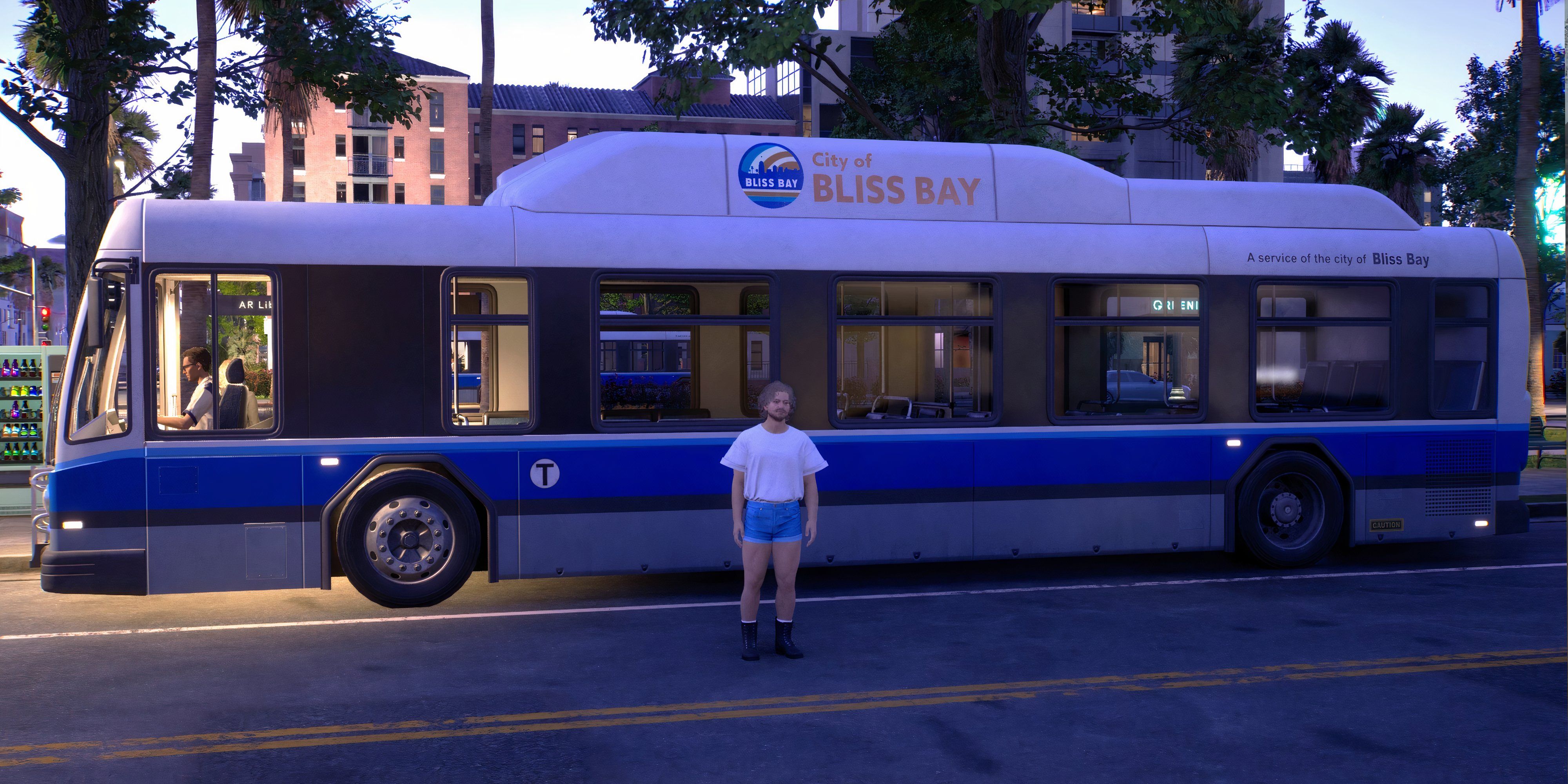 Medo Zoi standing in front of a bus - Inzoi