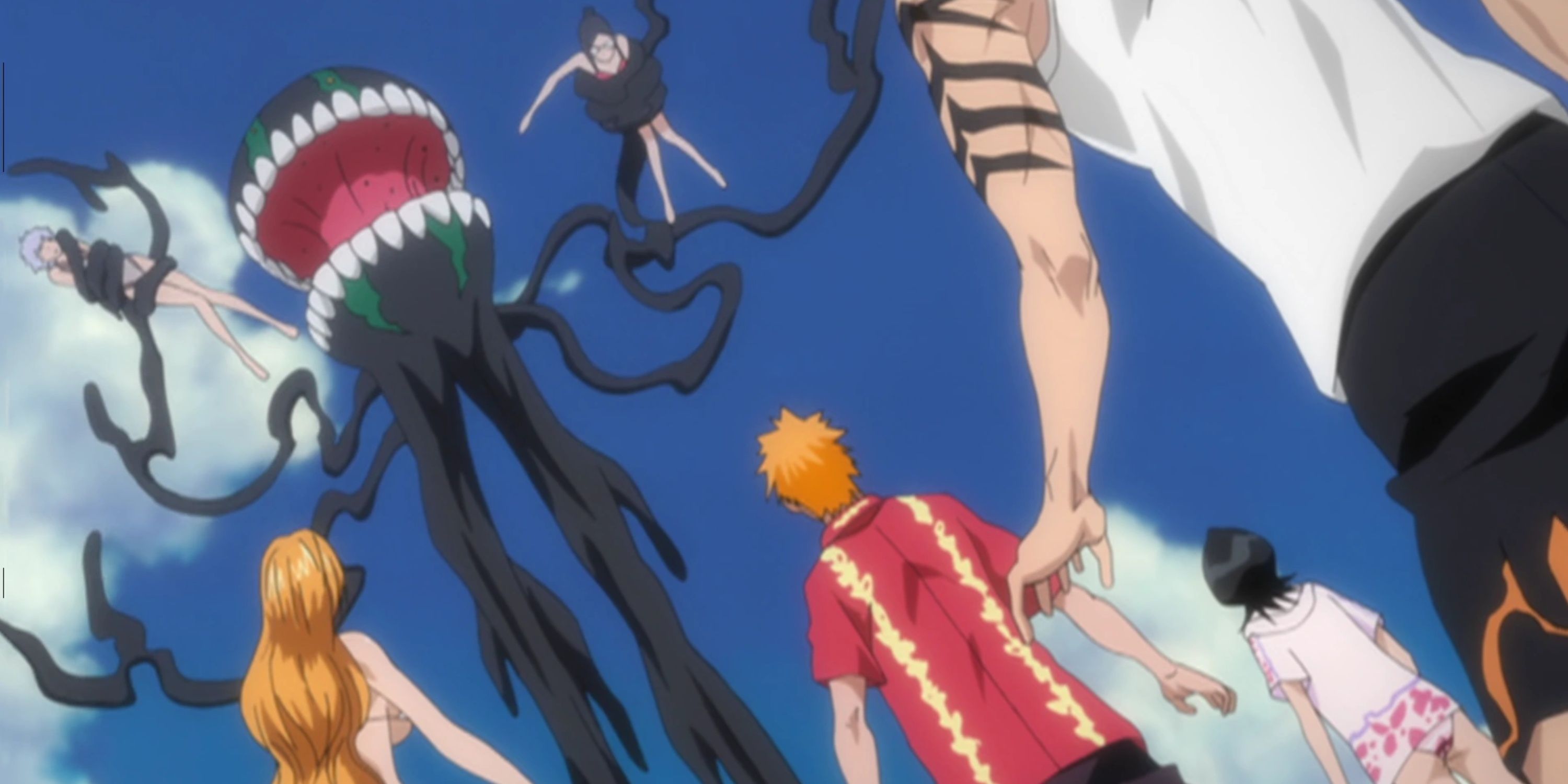 A creature attacking people on the beach in the bleach.