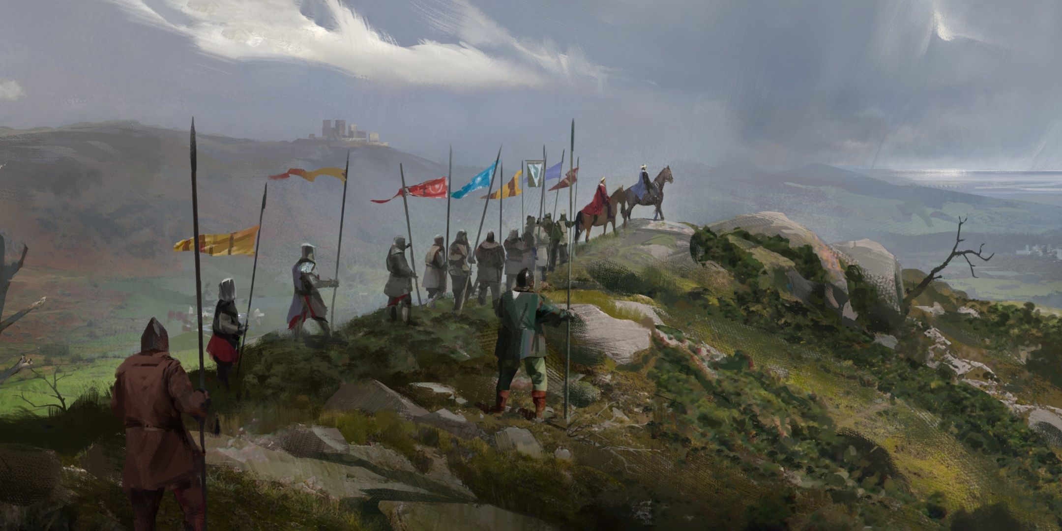 Crusader Kings 3 Artwork marching on a hill.