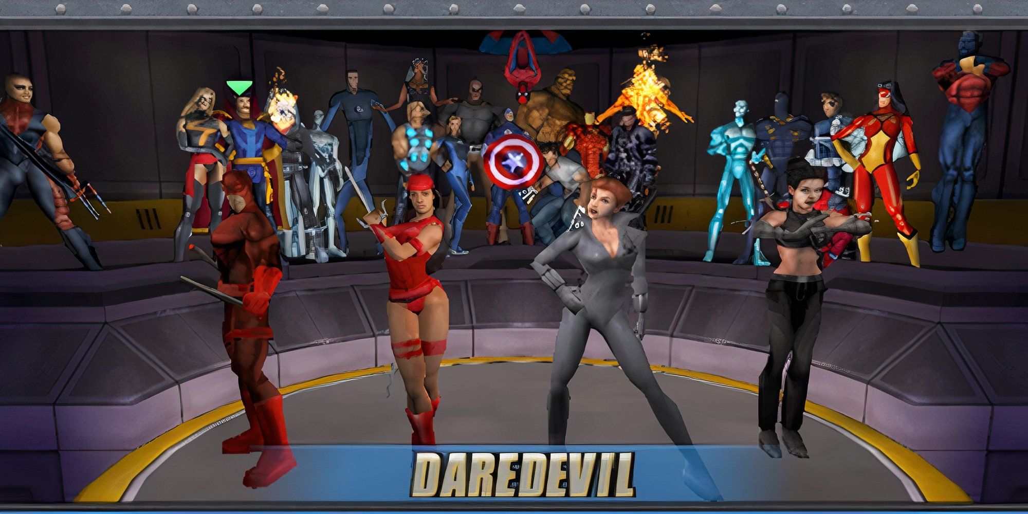 Daredevil in the character selection screen of Marvel Ultimate Alliance.