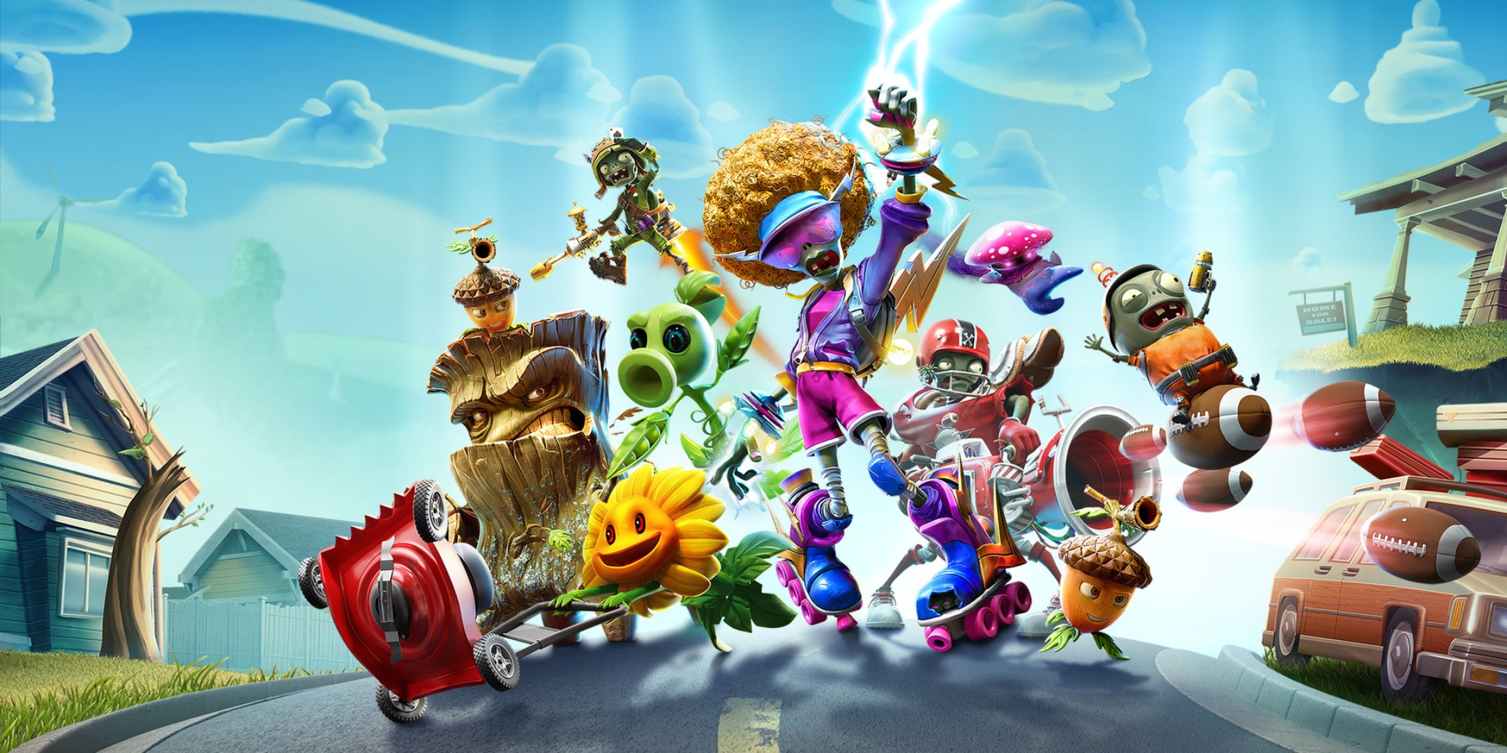 Plants vs. Zombies Battle for Neighborville promo image of a collection of zombies and plants.