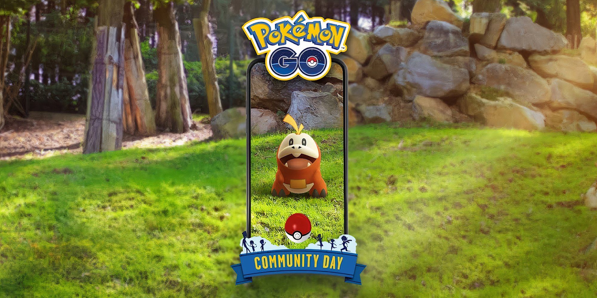 راهنمای نبرد Dynamax Raikou Max برای Pokemon Go 9 تصویر Fuecoco در یک قاب روز جامعه با پیش زمینه چمن.