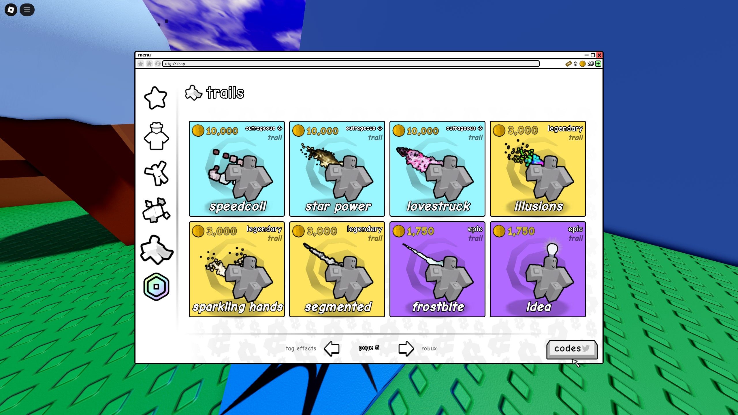 the menu in untitled tag game on Roblox