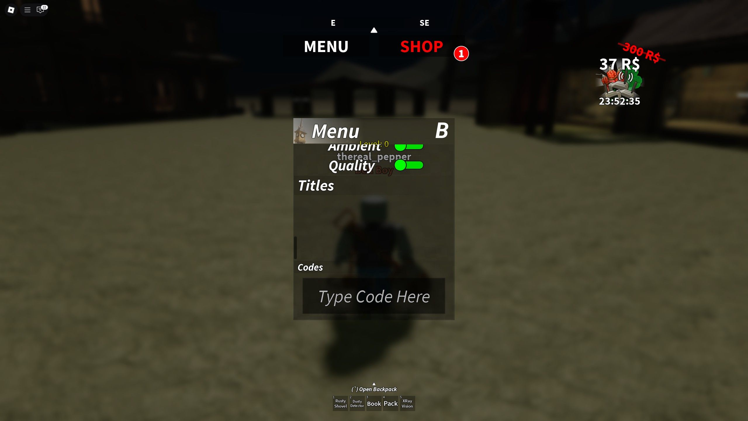 the codes field in Desert Detectors on Roblox