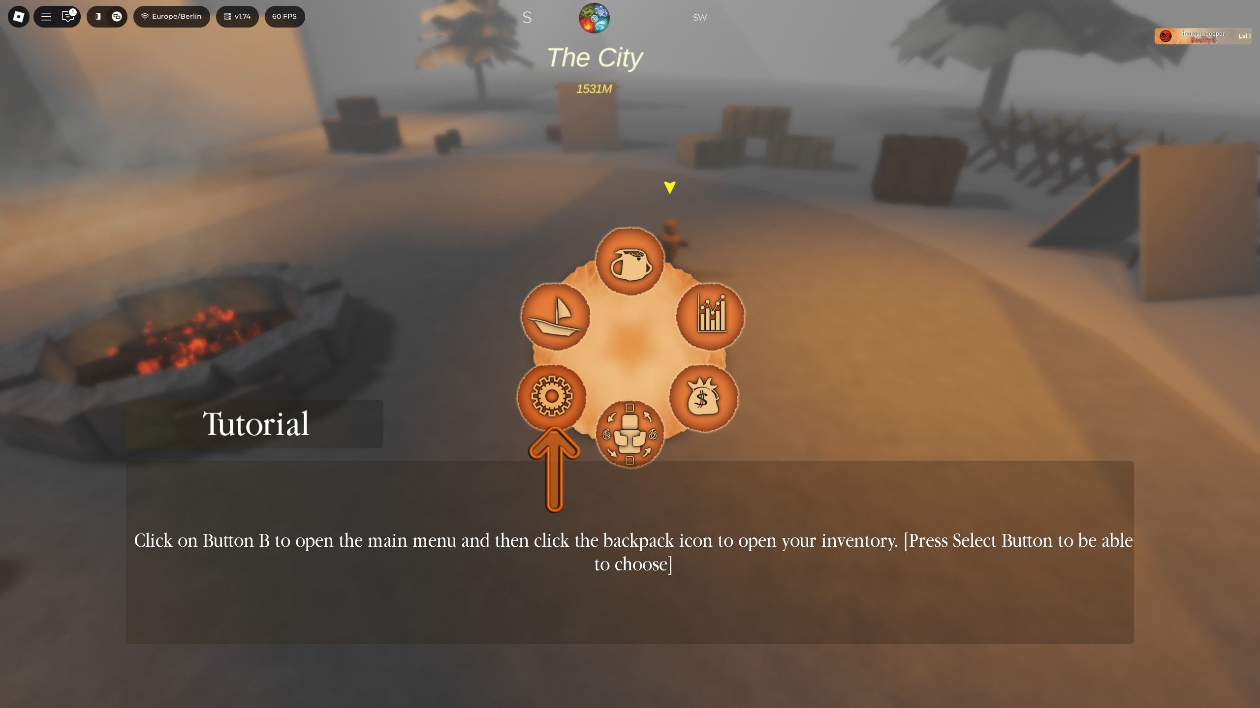 the menu in Elemental Odyssey on Roblox