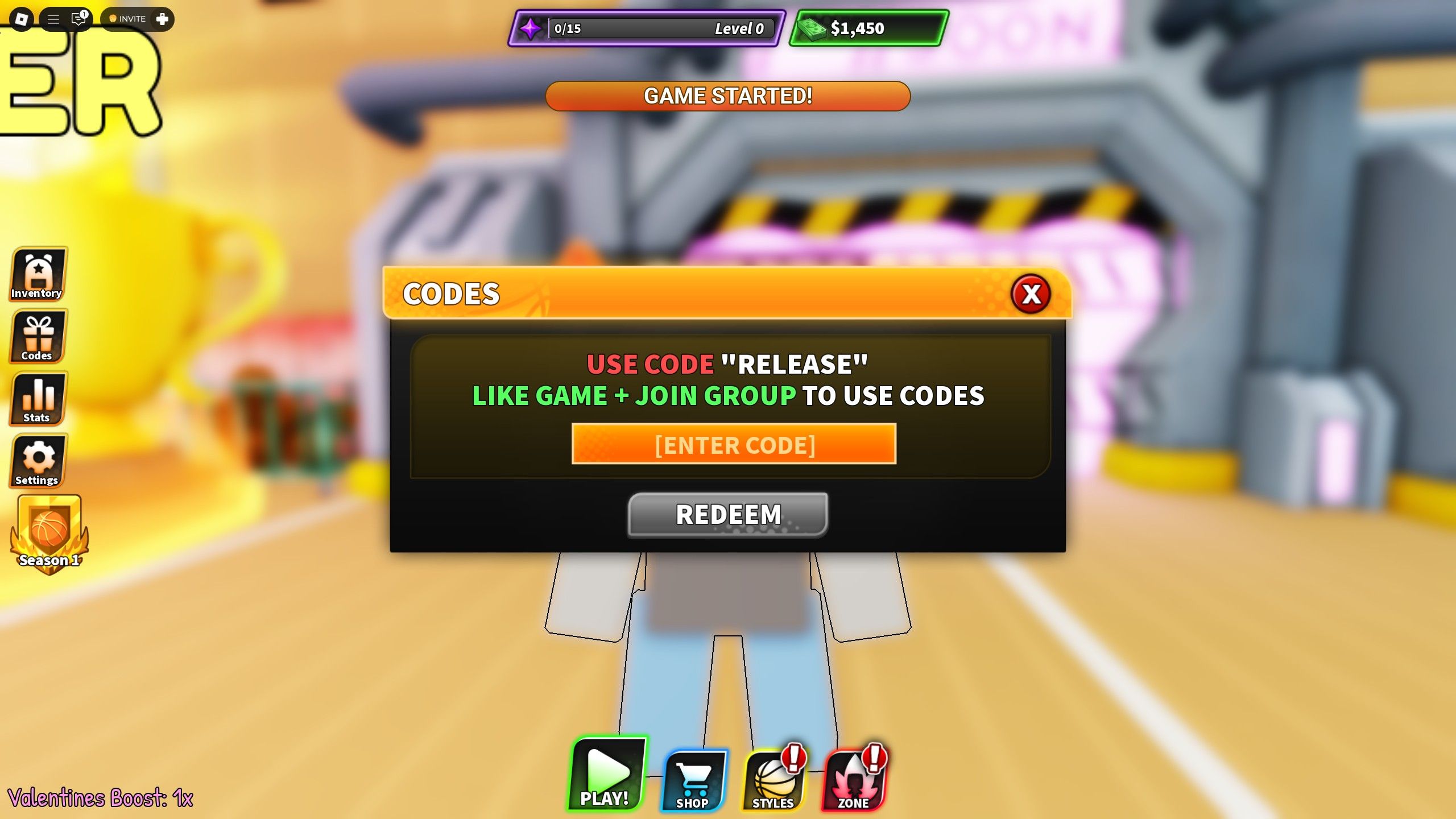 the codes box in Basketball Showdown on Roblox