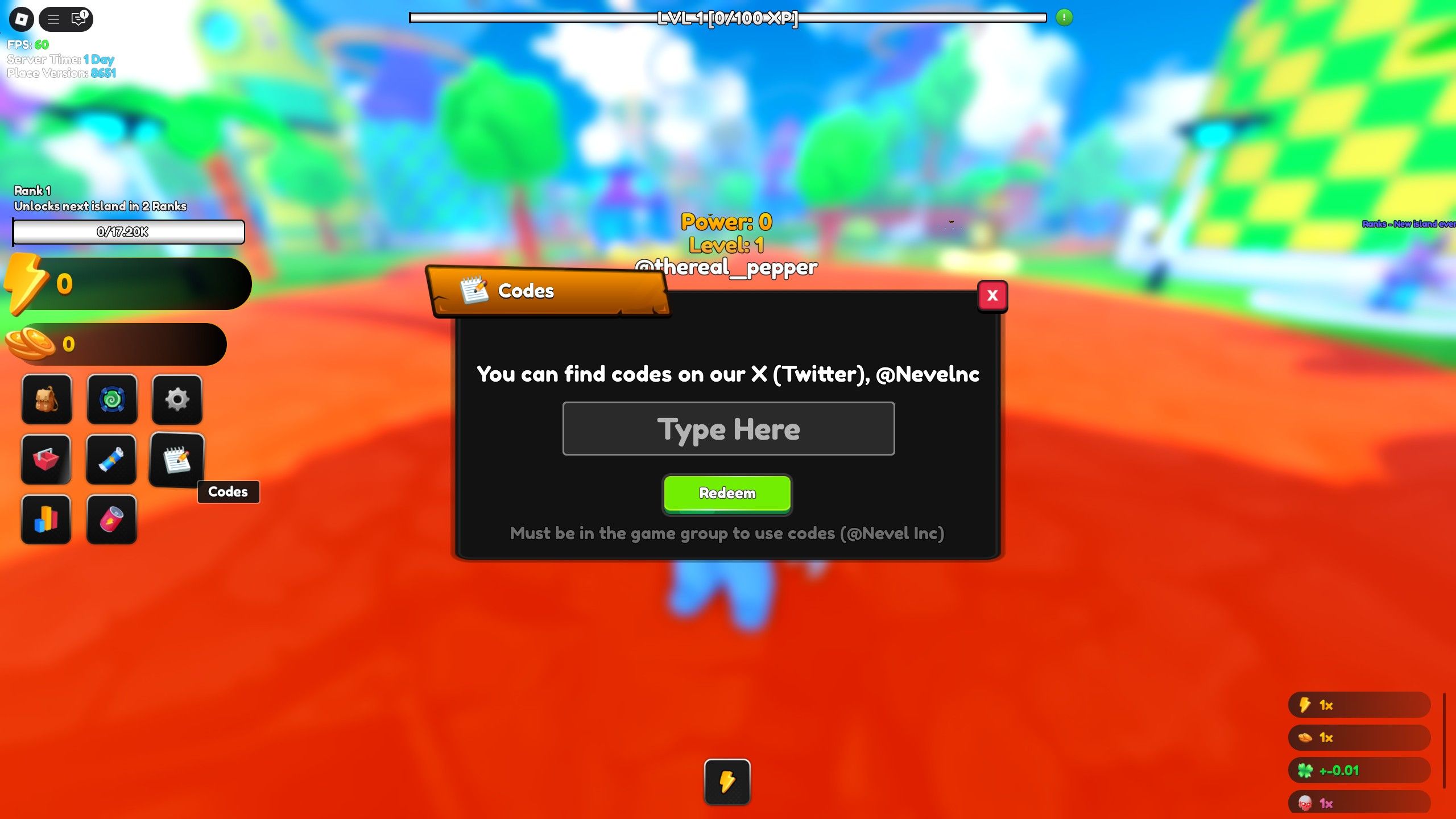 the codes box in Anime Geek on Roblox