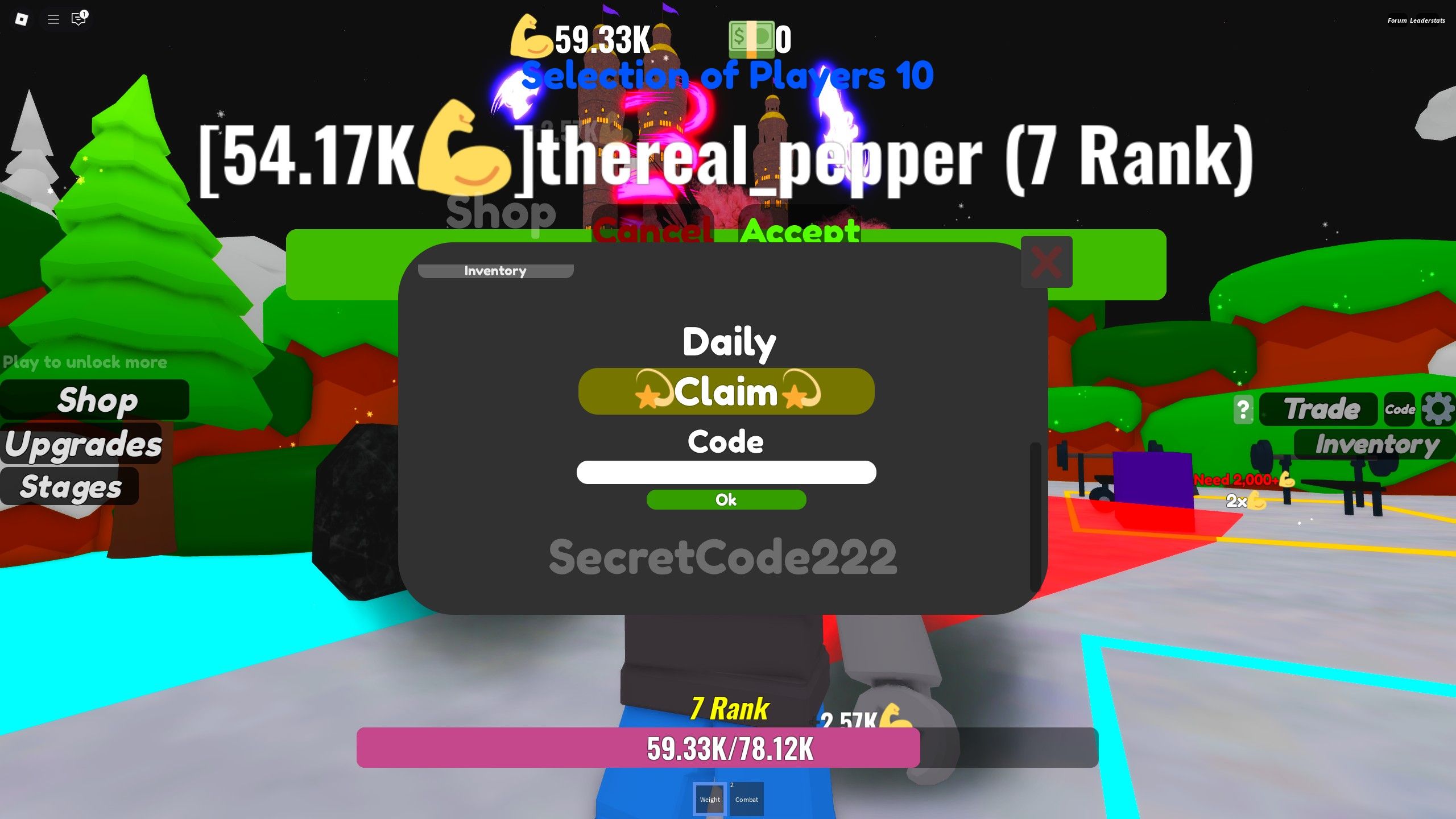 the codes box in Trade Strength on Roblox