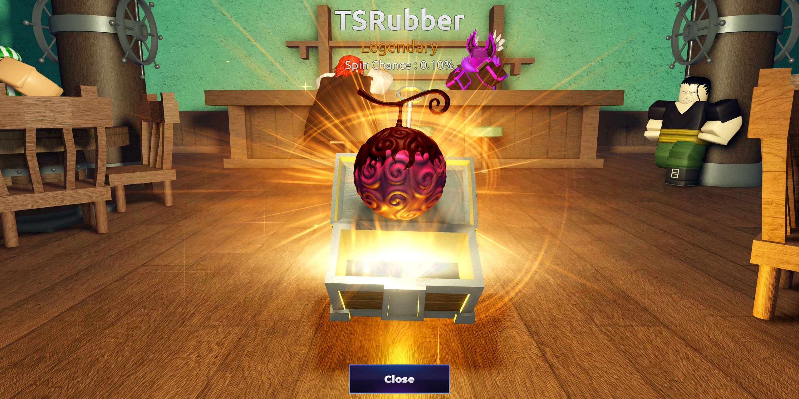 میوه افسانه ای Tsrubber که از قفسه سینه در Roblox بیرون کشیده می شود.
