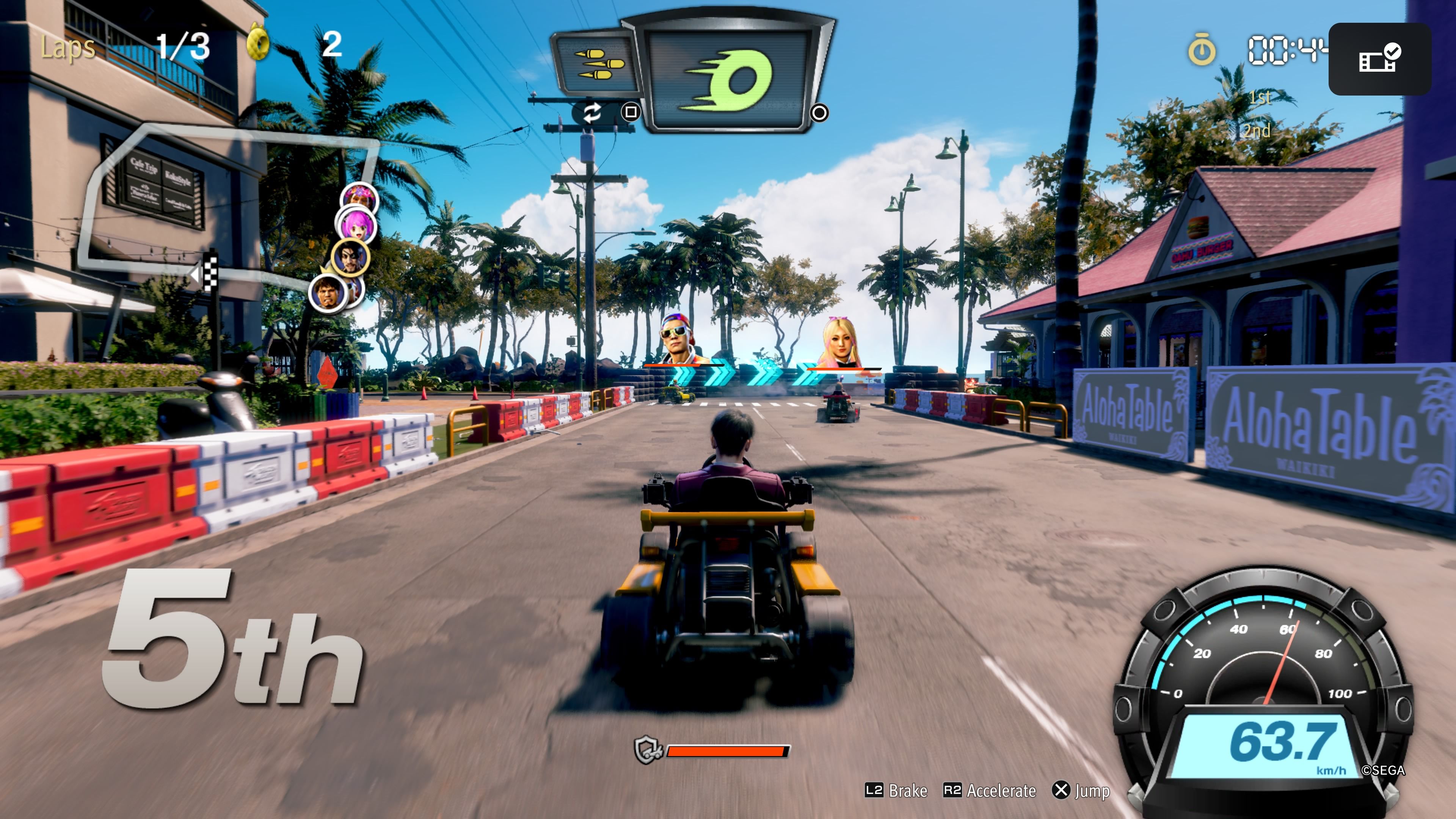 Like a Dragon: Pirate Yakuza in Hawaii screenshot of Majima in the kart.