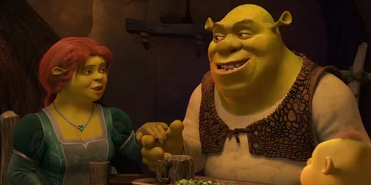 Shrek and Fiona look at each other affectionately in Shrek Forever After.