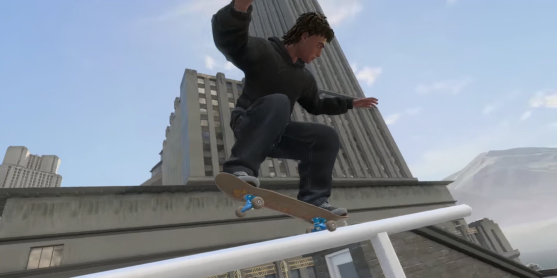 skater grinding a rail in skate.