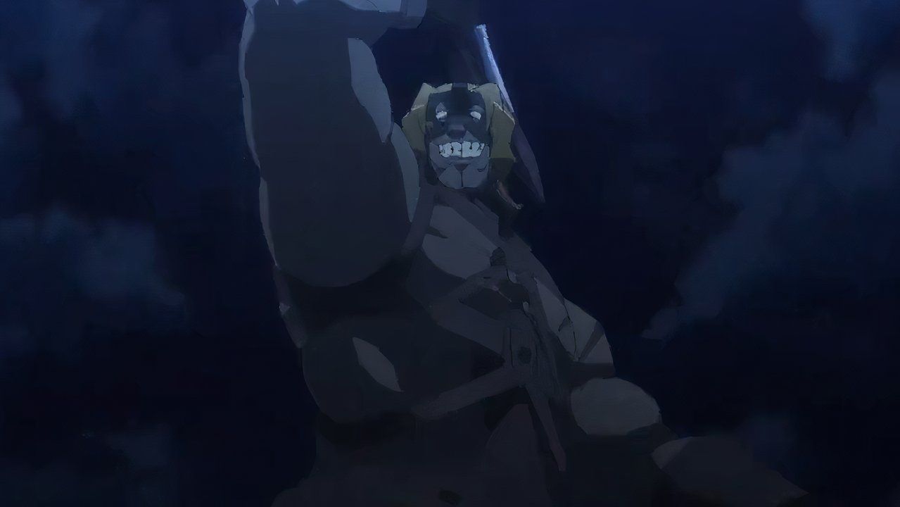 Spartacus raises a sword over his head while smiling in the apocrypha fate.