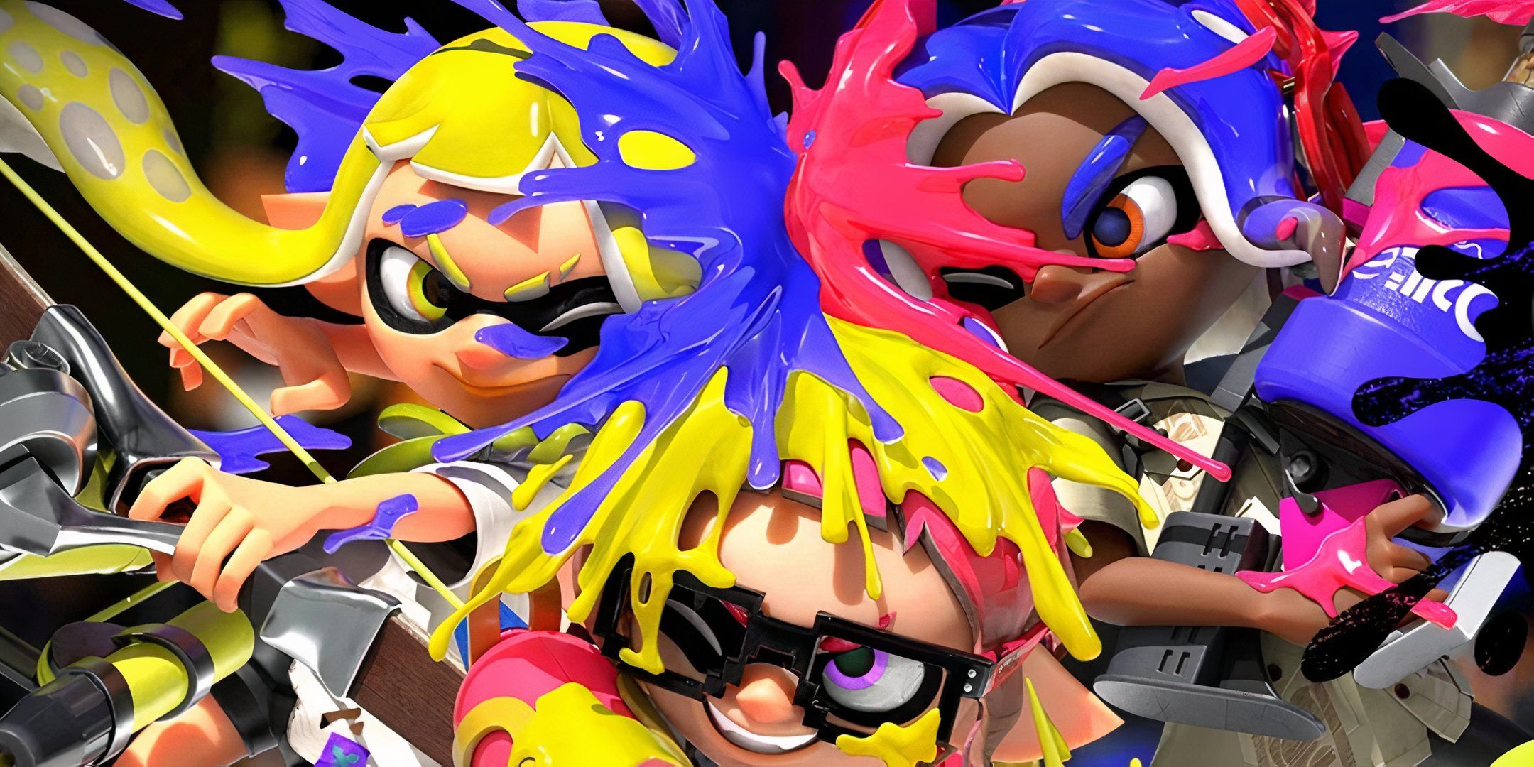 Key art for Splatoon 3 showing the Inklings covered in ink.