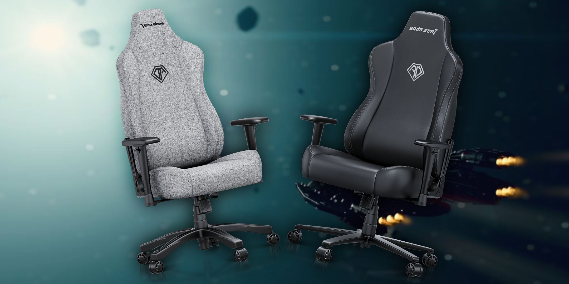 The Andasat Novos gaming chair imposed on a starfield screenshot on the Starfield Screenshot.