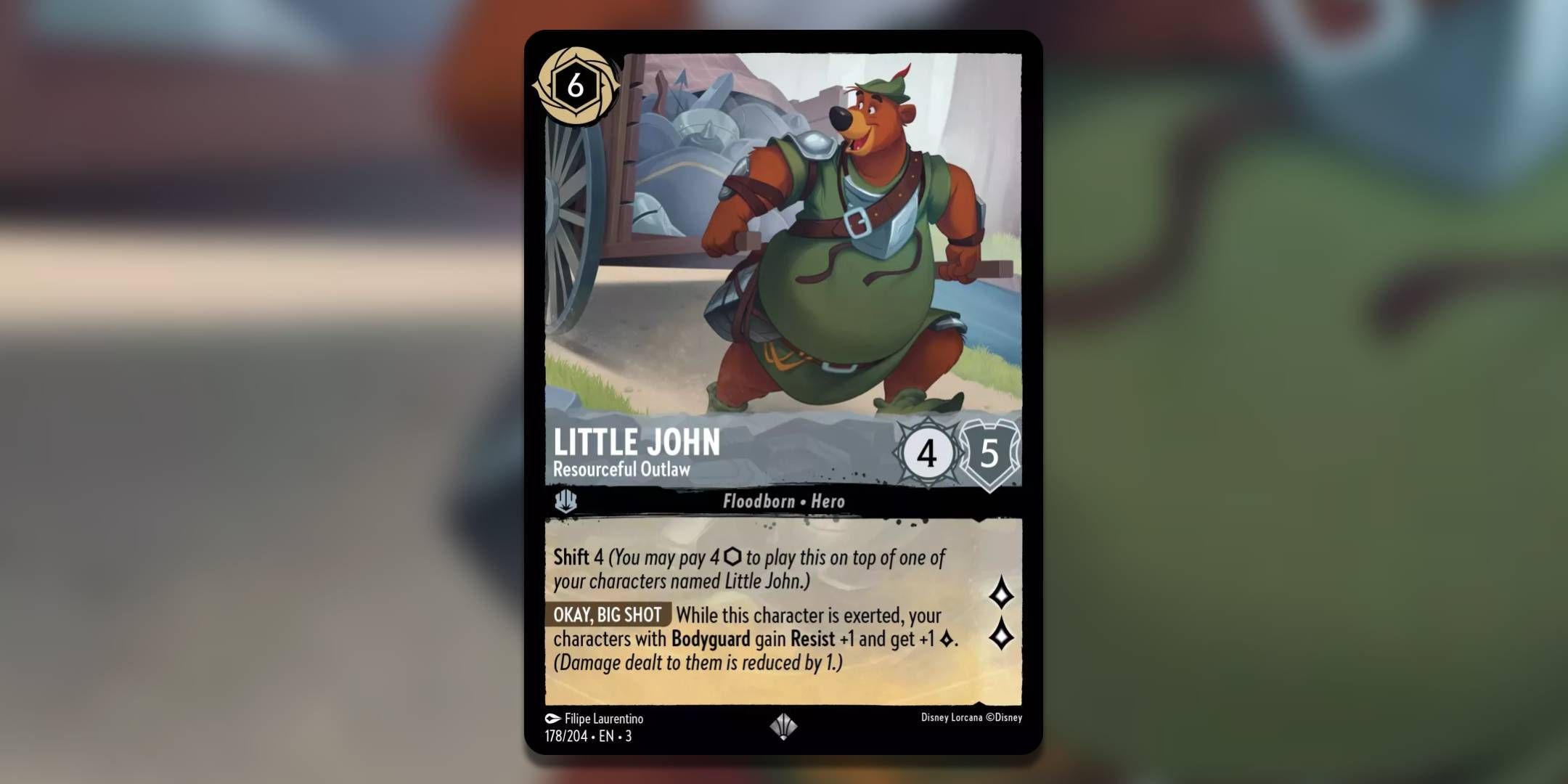 The Lorcana card Little John Resourceful Outlaw by Filipe Laurentino,
