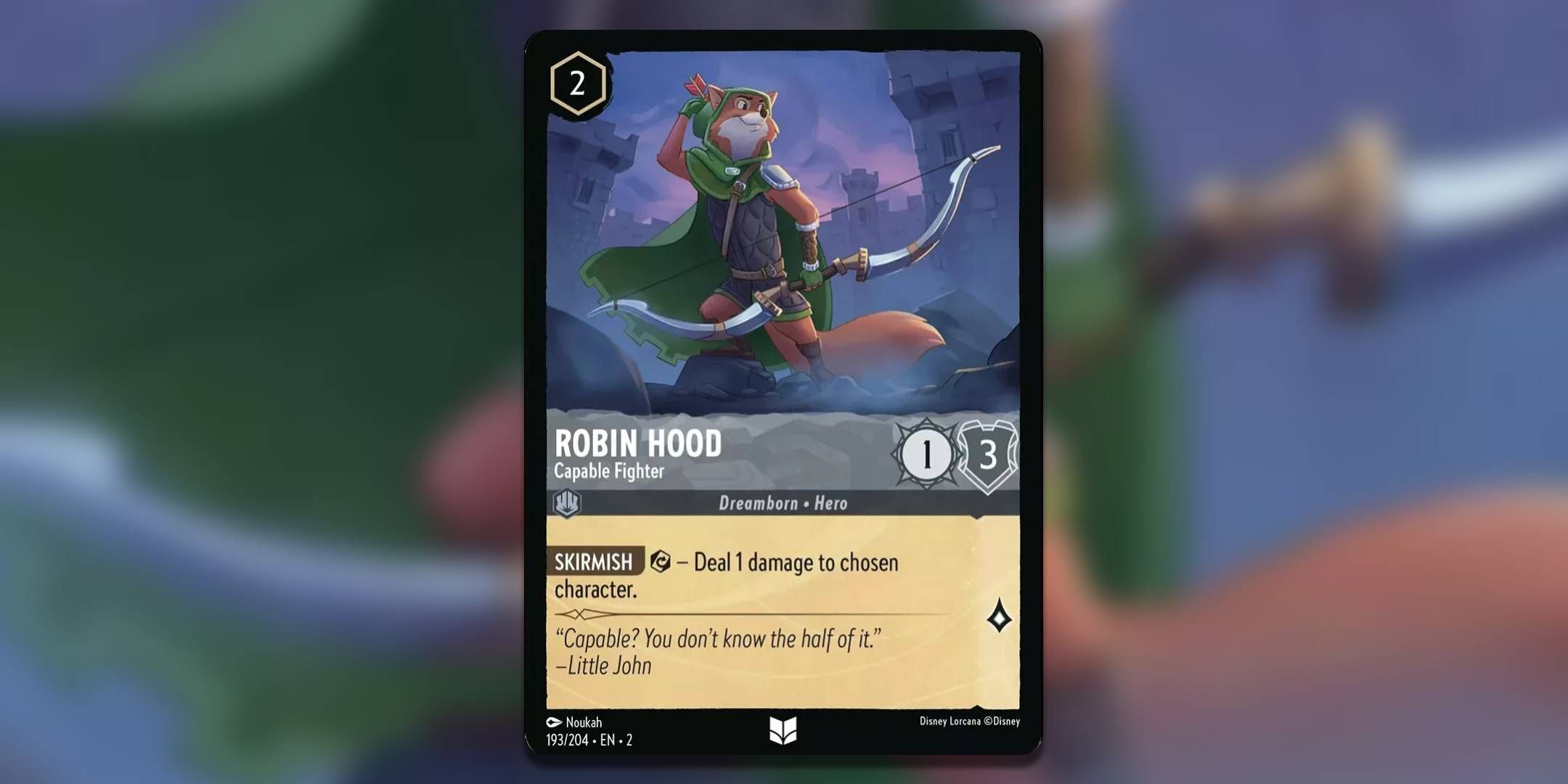 The Lorcana card Robin Hood Capable Fighter by Noukah.