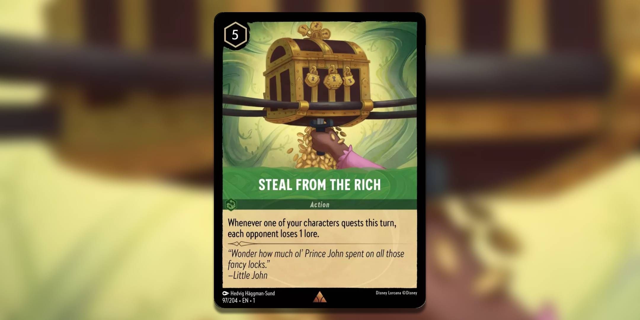 The Lorcana card Steal From The Rich by Hedvig Haggman Sund.