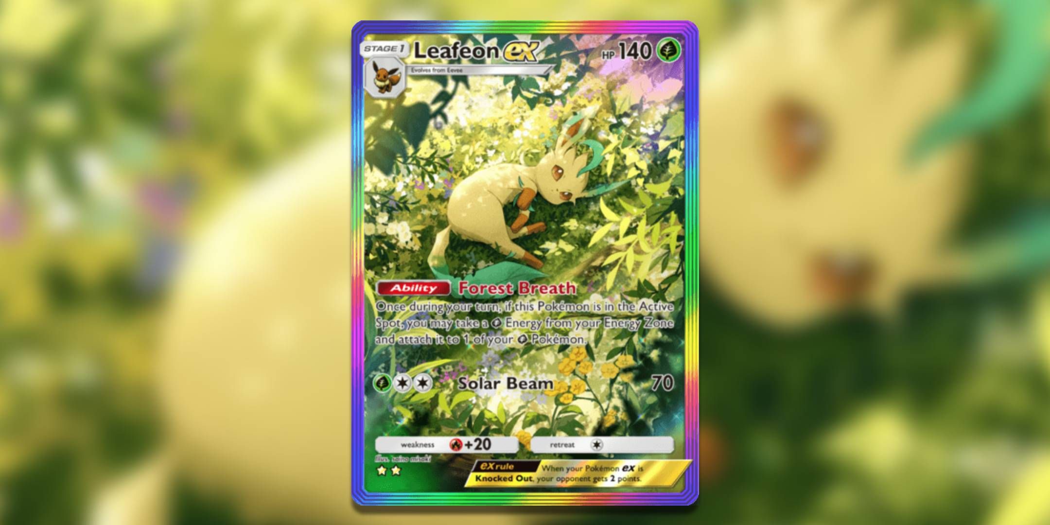 The Pokemon TCG Pocket card Leafon ex by Saino.