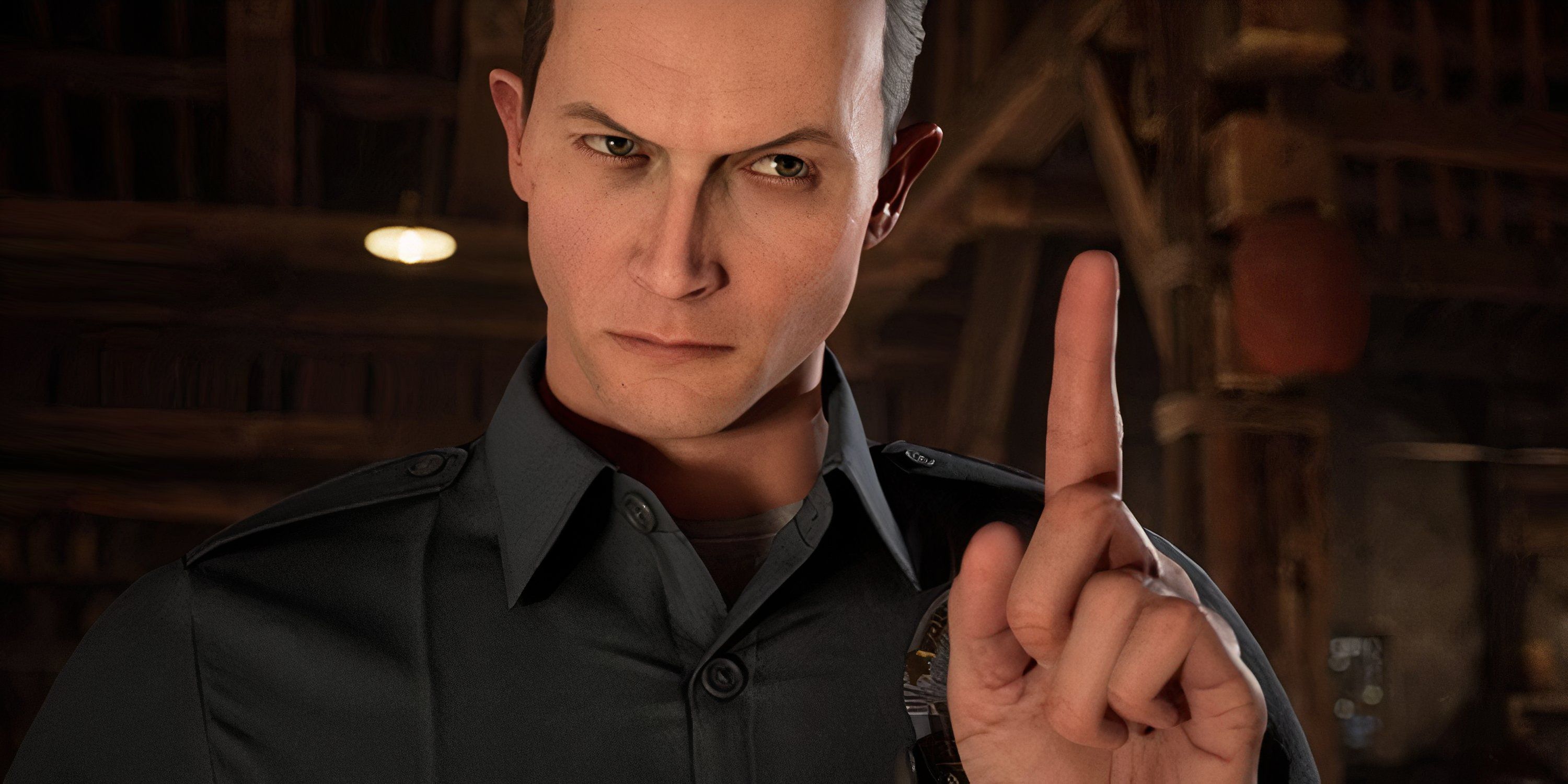 The T-1000 holds a finger in the air in Mortal Kombat 1.