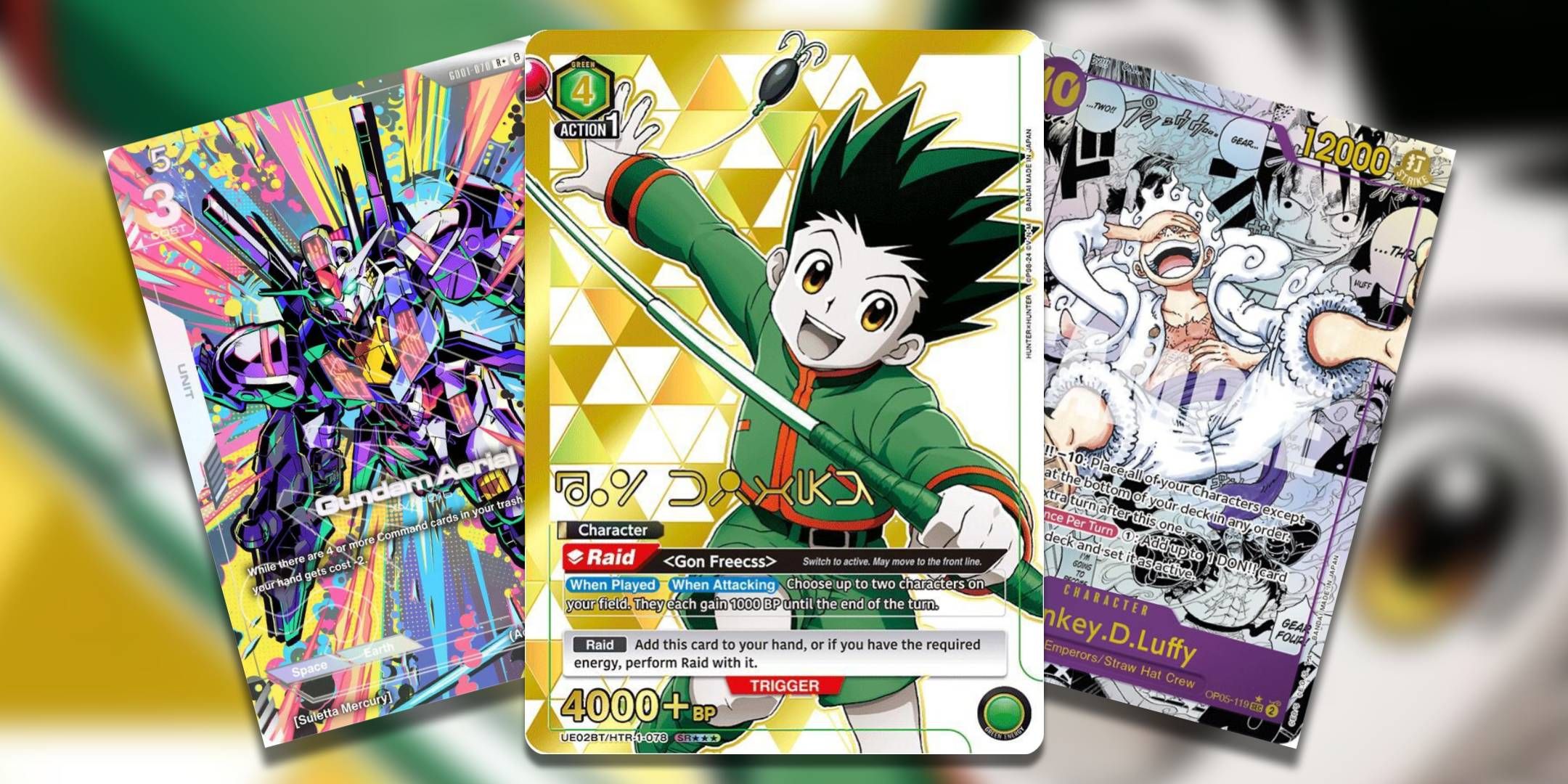 Three best cards of various Bandai Namco Card Games.