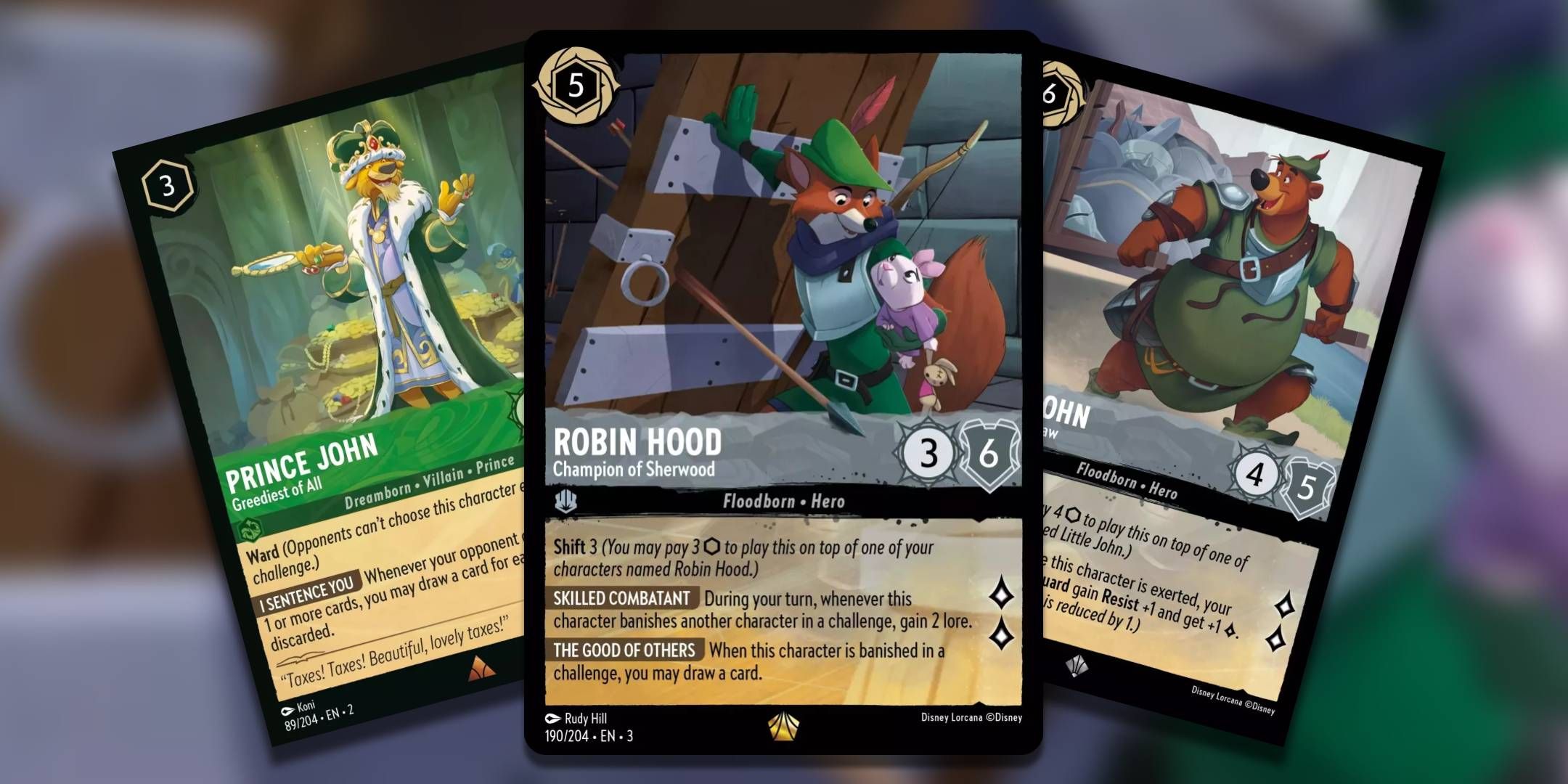 Three of the best Robin Hood cards from Lorcana.
