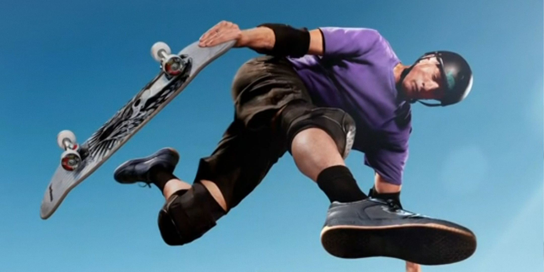 Tony Hawk Pro Skater 3 + 4 key art showing Tony Hawk leaping in the air while holding his skateboard.