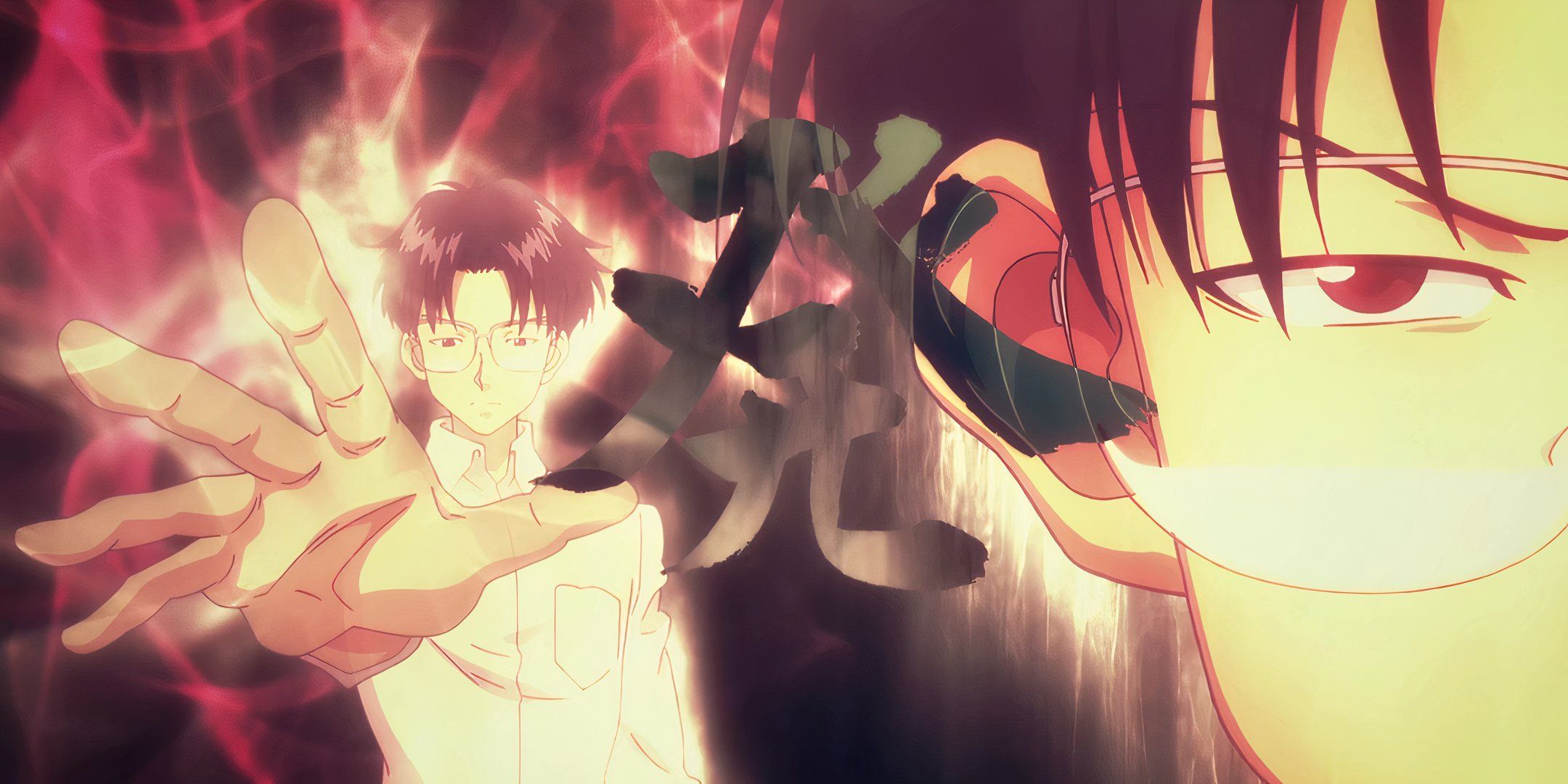 Wing from Hunter x Hunter opening his palm to show Hatsu with the kanji for Hatsu written in the middle.