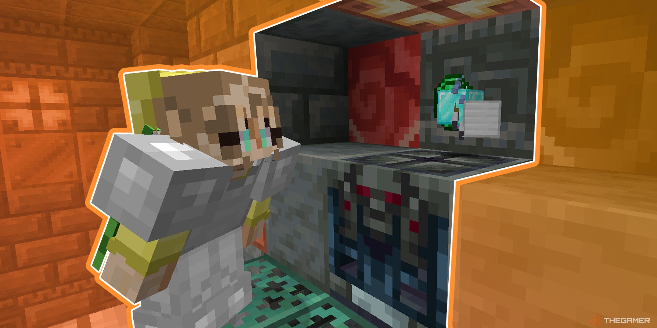 A Player Obtaining Tipped Arrows, Emeralds, A Block Of Diamond And A Block Of Iron From A Ominous Vault In A Trial Chamber Structure In Minecraft.
