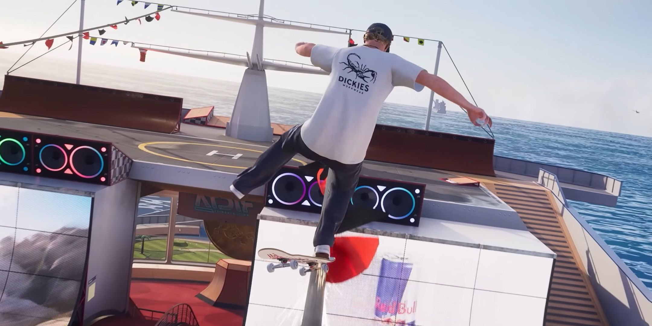 A skater grinding on a rail