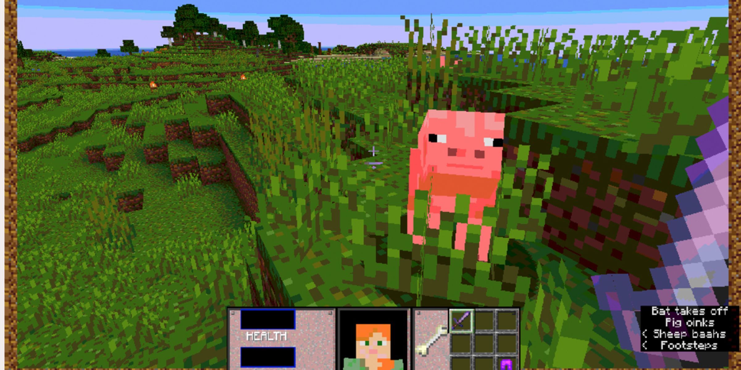 Alex faced a pig with a domain -affected UI in the Mine Craft 3D April Foz's Mine Craft.