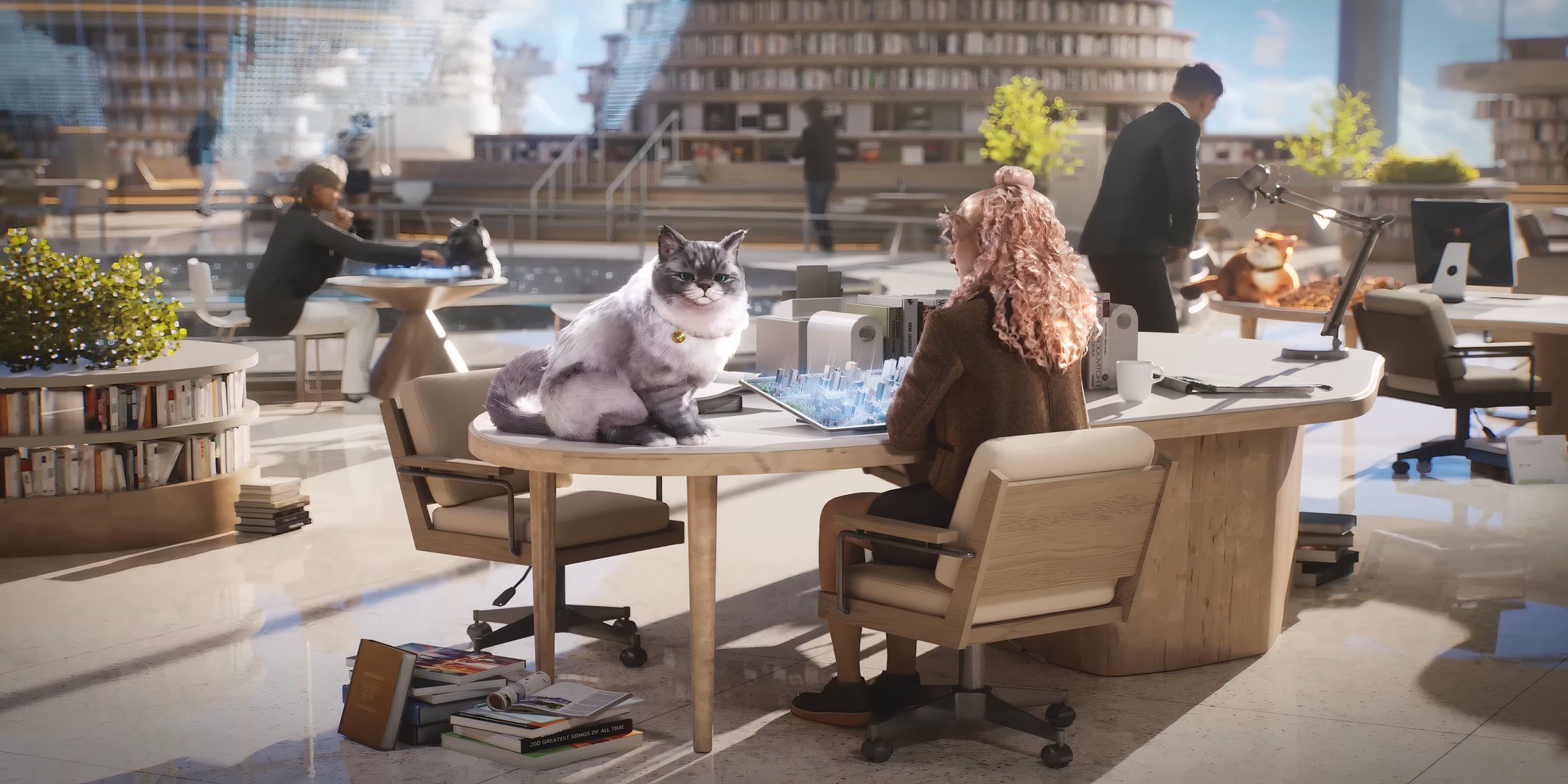 Cats in an office in InZoi.