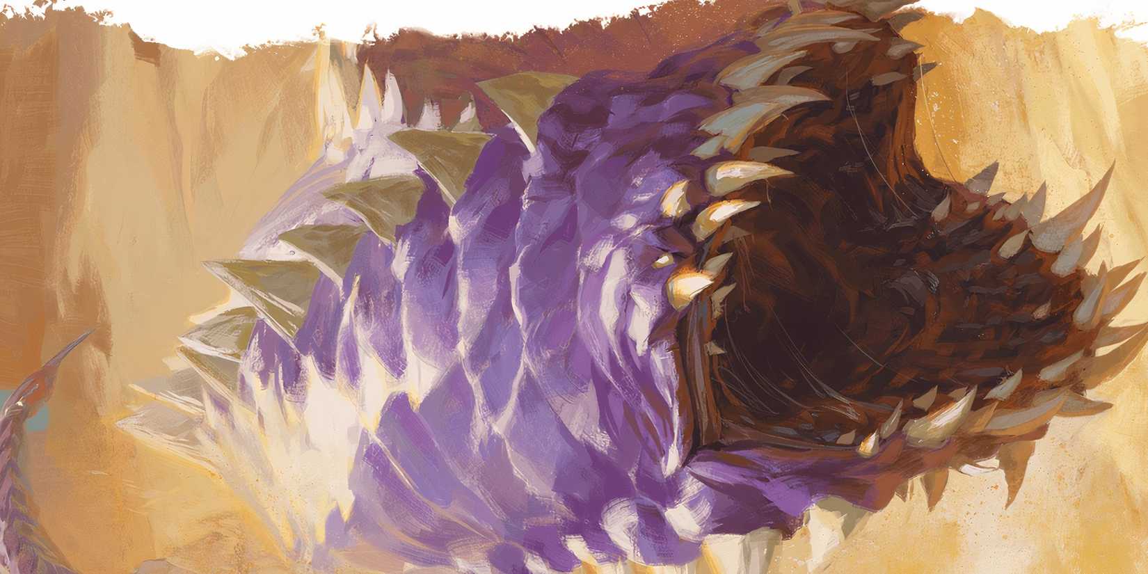 A purple fee through sand in purple and dragon 