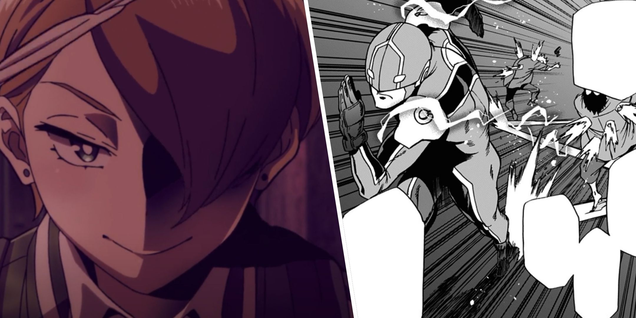 A collage of Kuin Hachisuka and O&rsquo;Clock in My Hero Academia: Vigilantes.