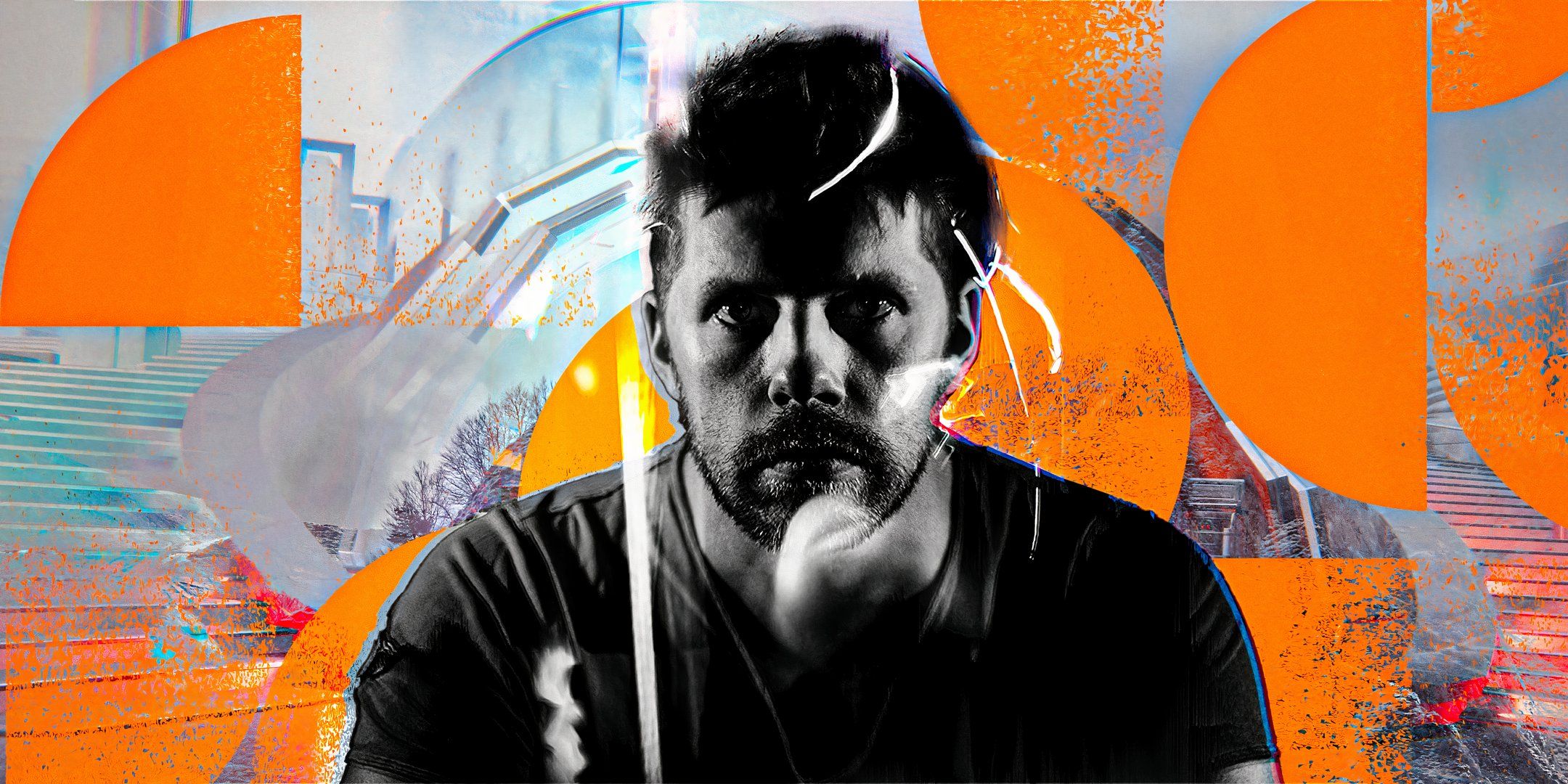 Den of Wolves interview simon viklund audio director in front of an orange background.