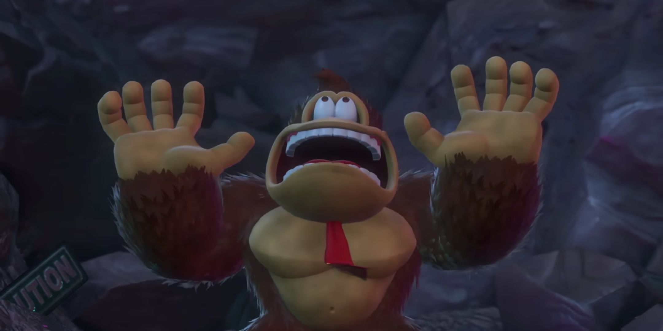 Donkey Kong looking shocked in Donkey Kong Bananza.