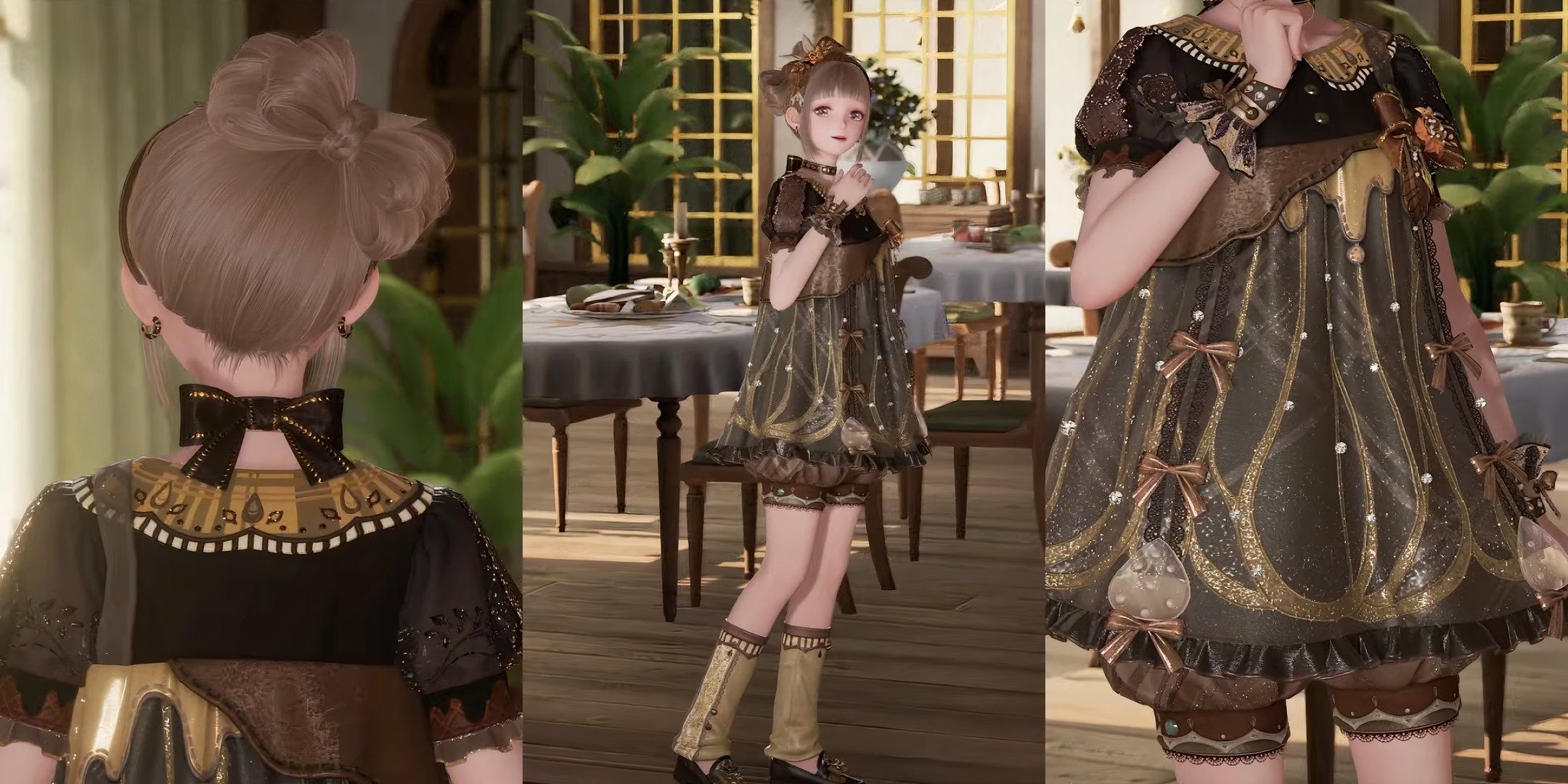 infinity nikki character moddling a black dress