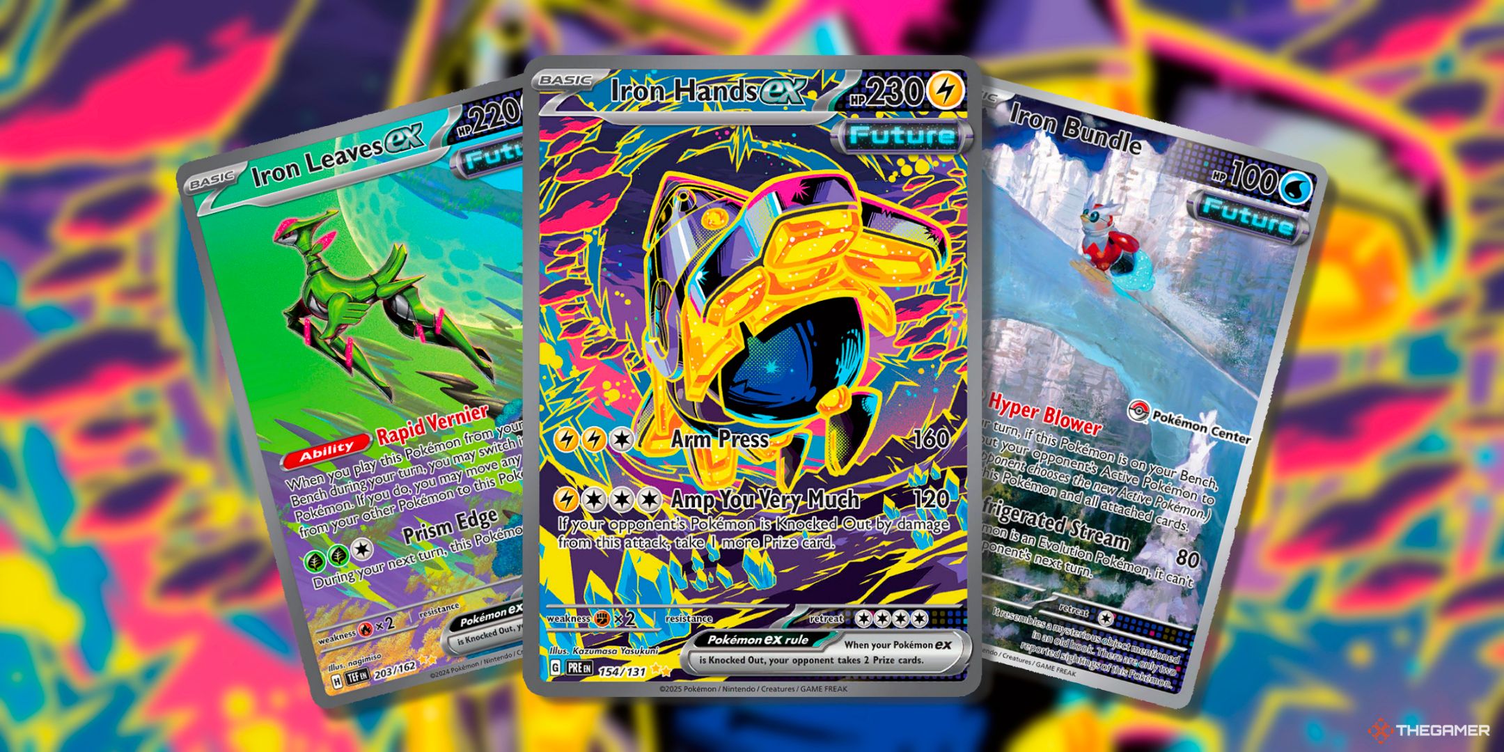 Iron Leaves-ex Iron Hands-ex And Iron Bundle Future Pokemon Cards From Various Sets Of The Pokemon TCG.
