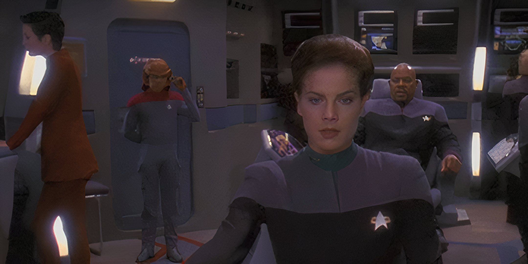 Jadzia ، Sisko ، Kira و Nog در Star Trek Deep Space Nine ، در کنار Defiant