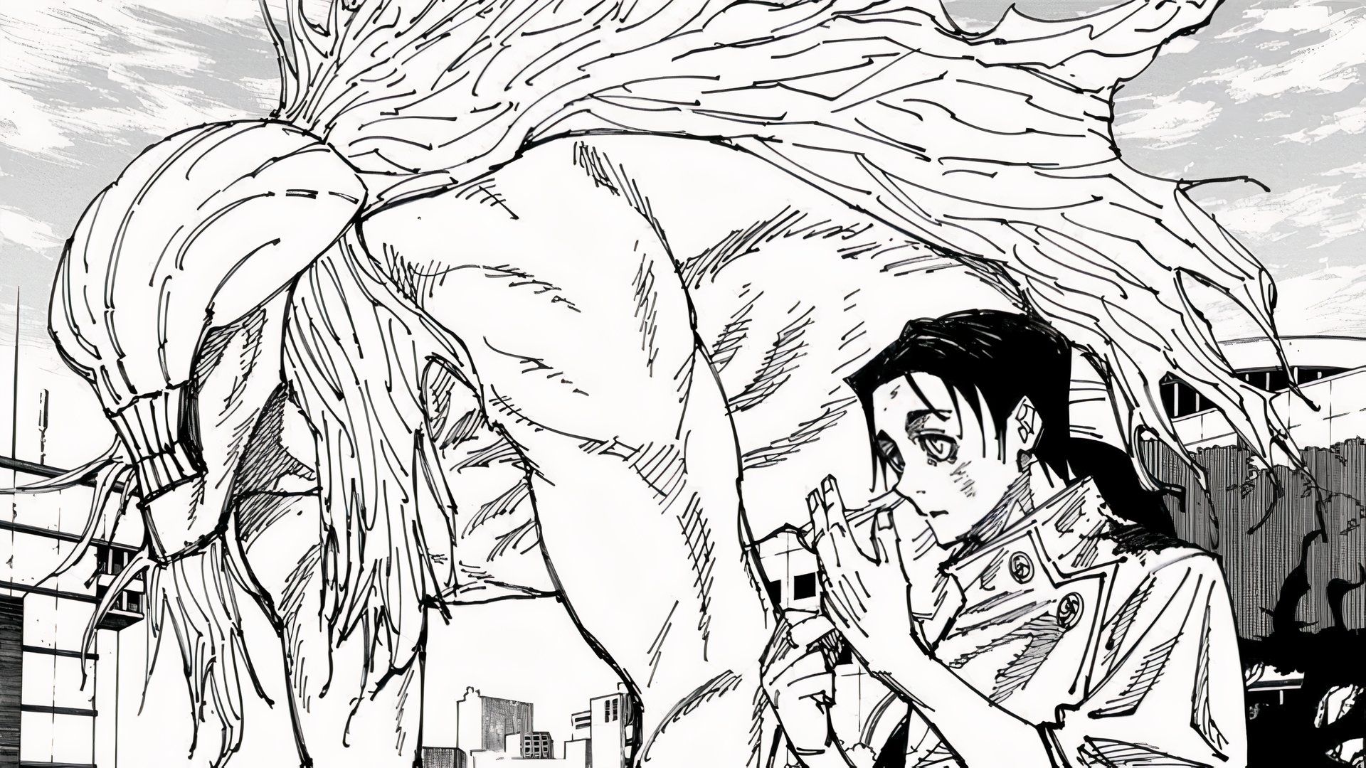 Jujutsu Kaisen Volumes 0 Yuta and Rika stood together.