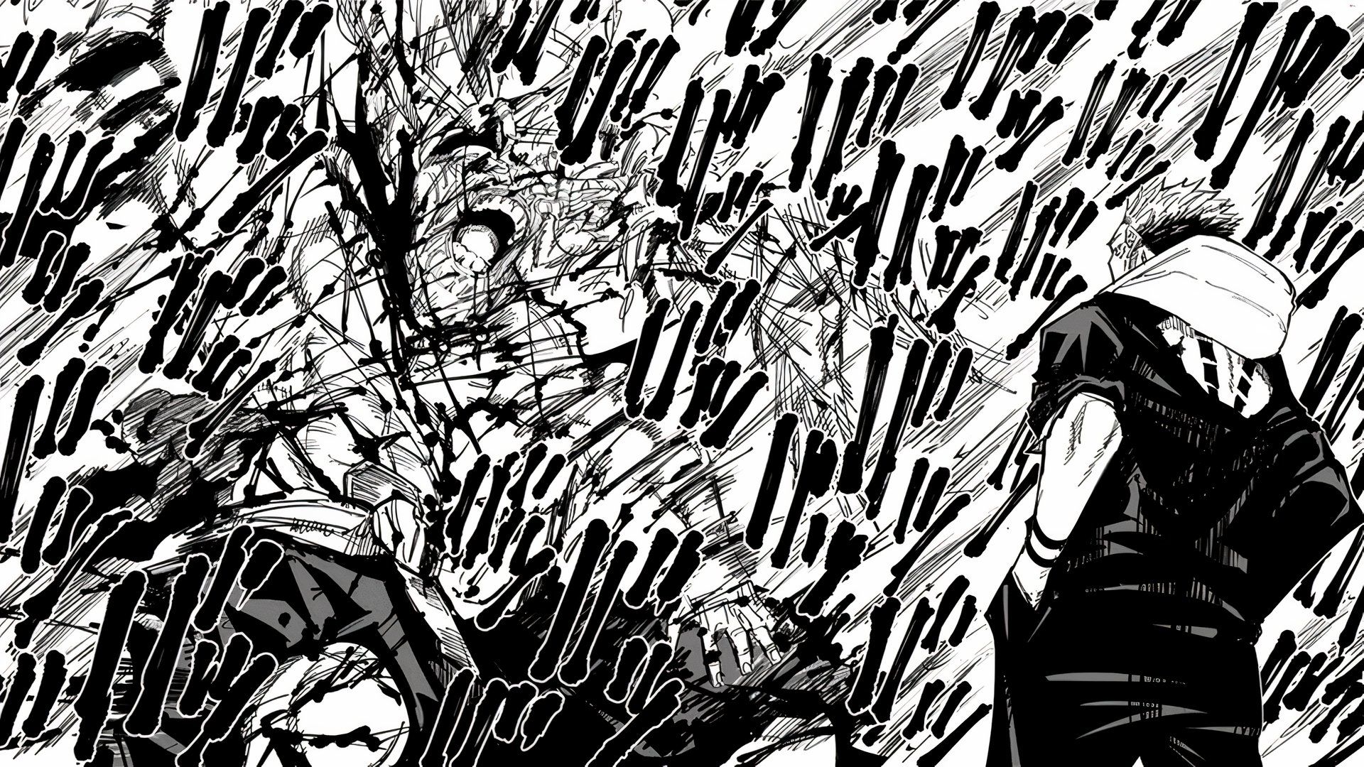 Sukuna vs Mahoraga as they face each other.