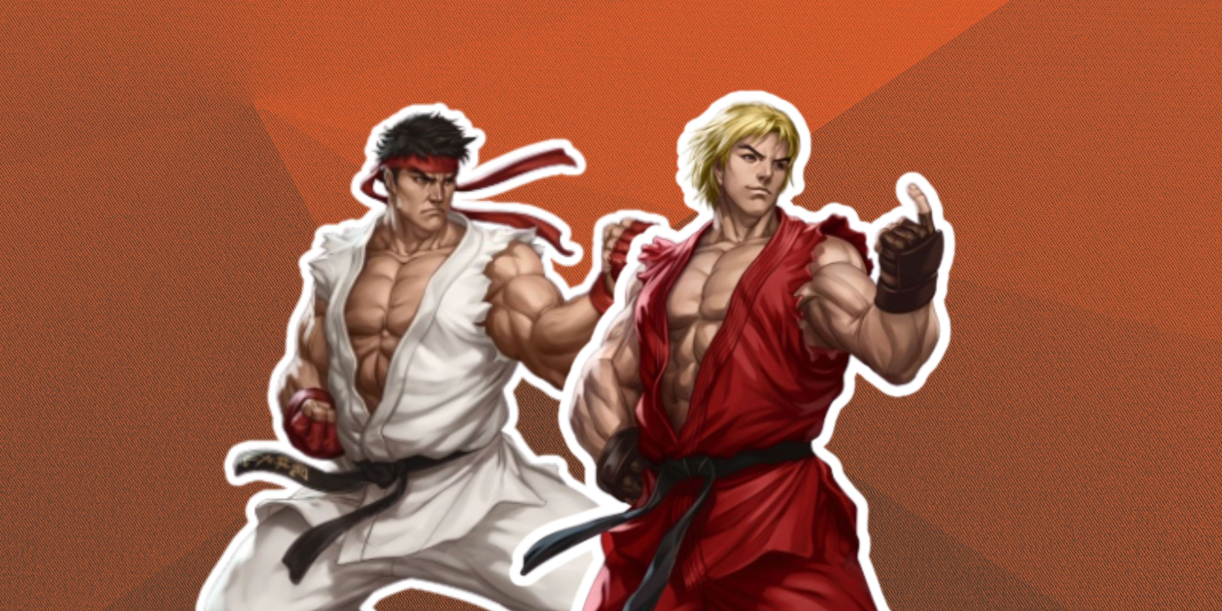 Ken and Ryu on an orange background
