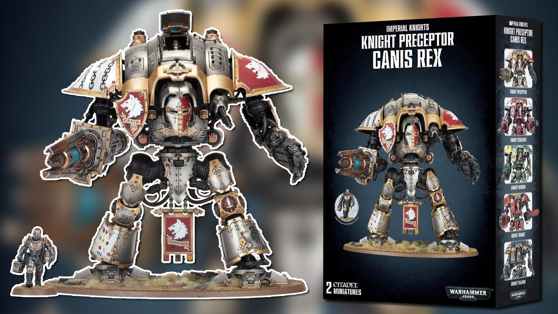 Warhamers in 40,000 Knight Pricepter Product Box and Small.