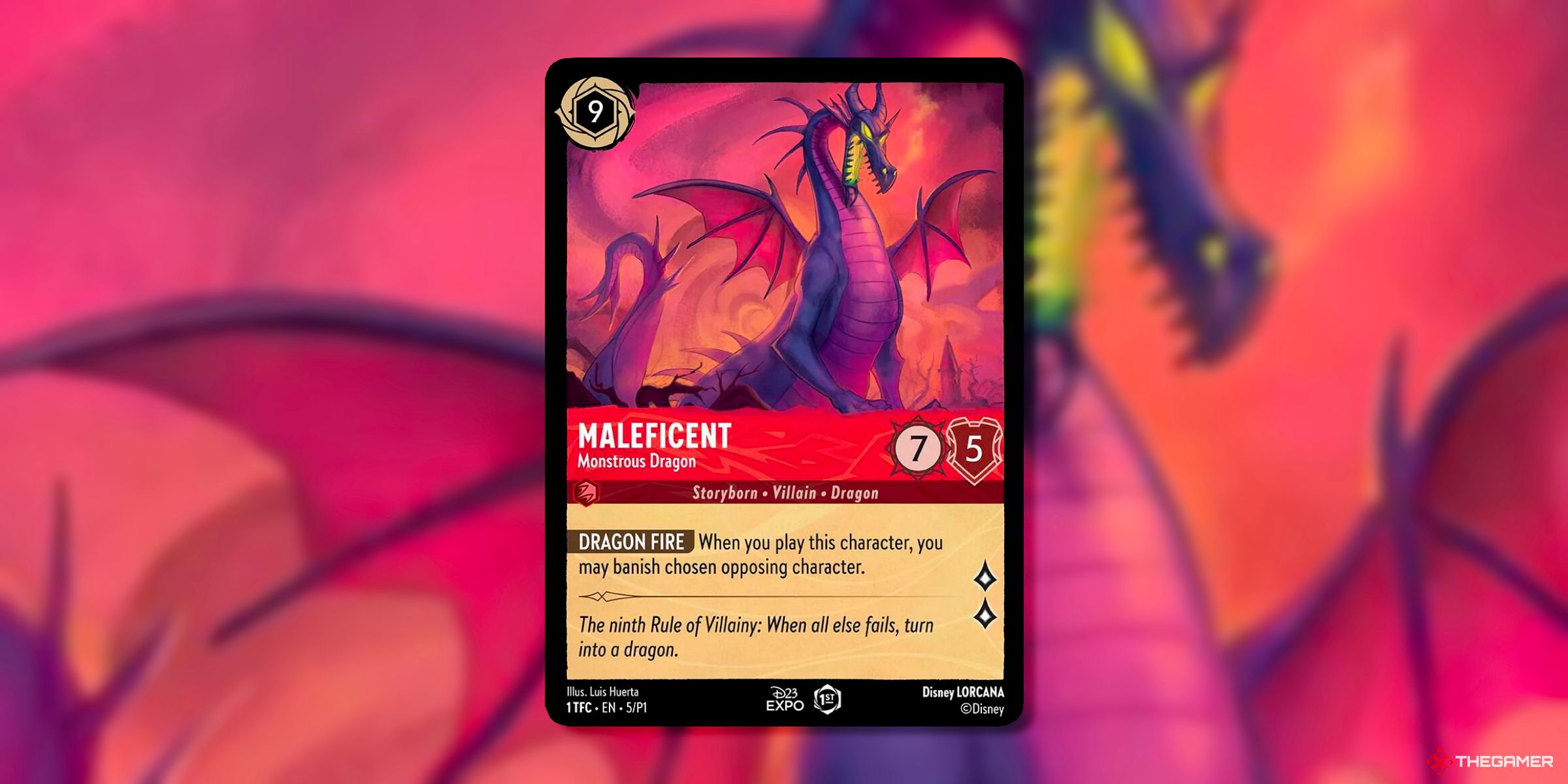 Maleficent, Monstrous Dragon (D23 Promo, 5) Character Card From Disney Lorcana.